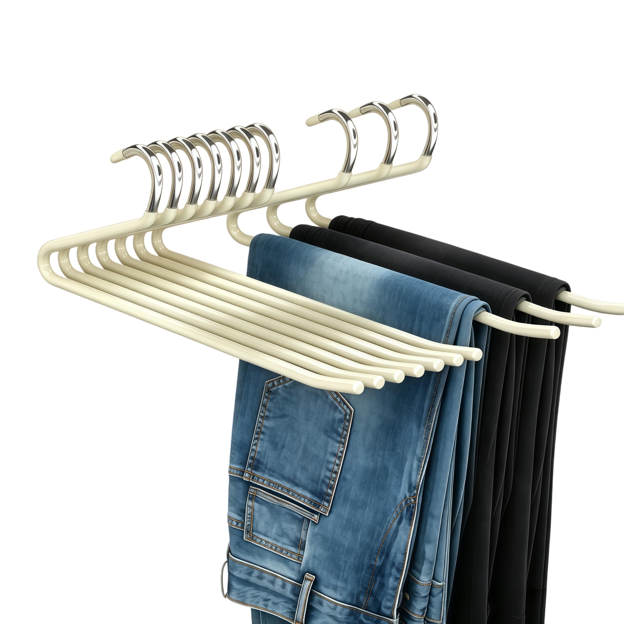 Trousers Hangers, 10 Pack Jeans Hangers for Women Men, Non-Slip Open Ended Metal Pants Hangers for Wardrobe & Clothes Rail