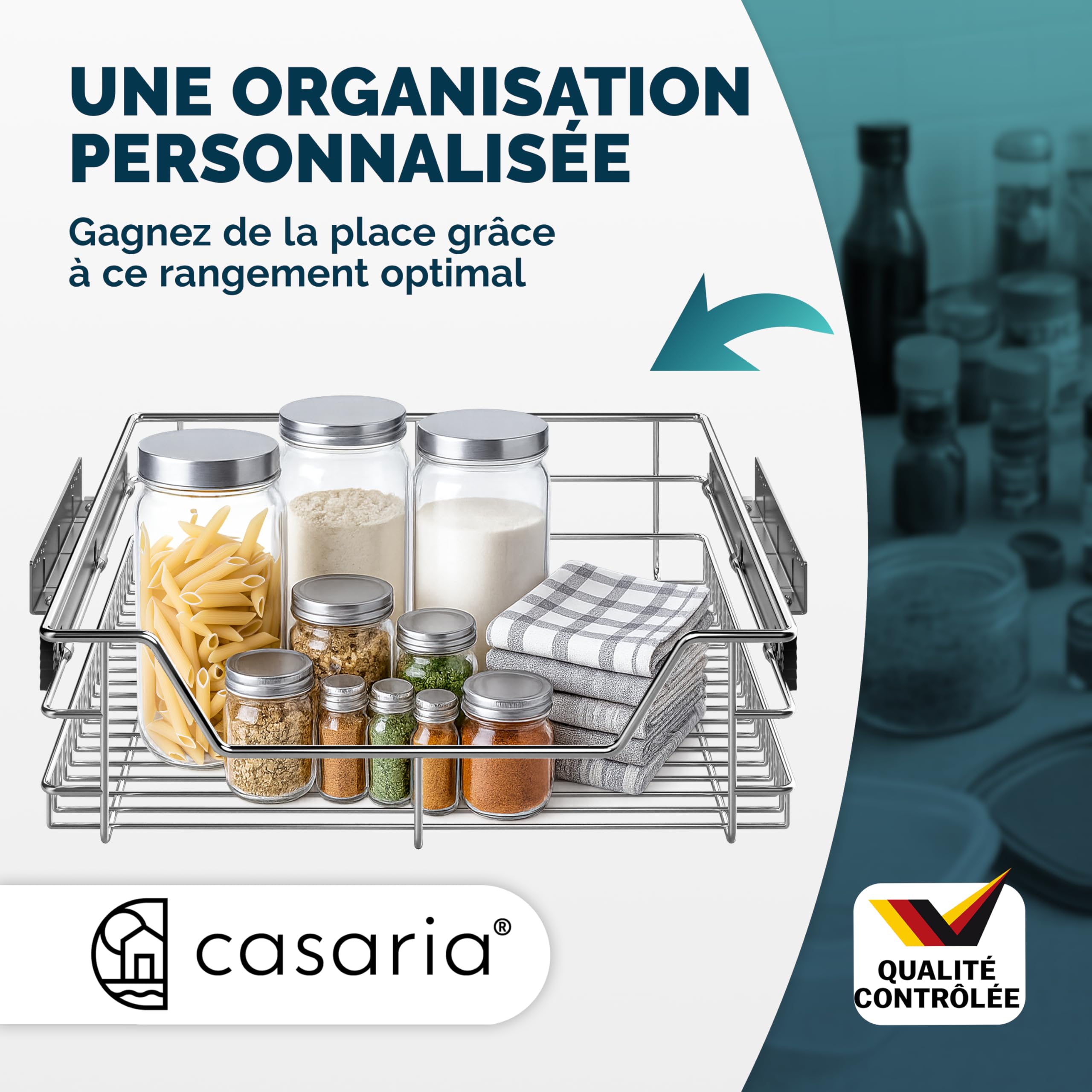 Casaria® 4x Tiroir télescopique de rangement 60 cm pour armoire cuisine tiroir de cuisine métal tiroir coulissant