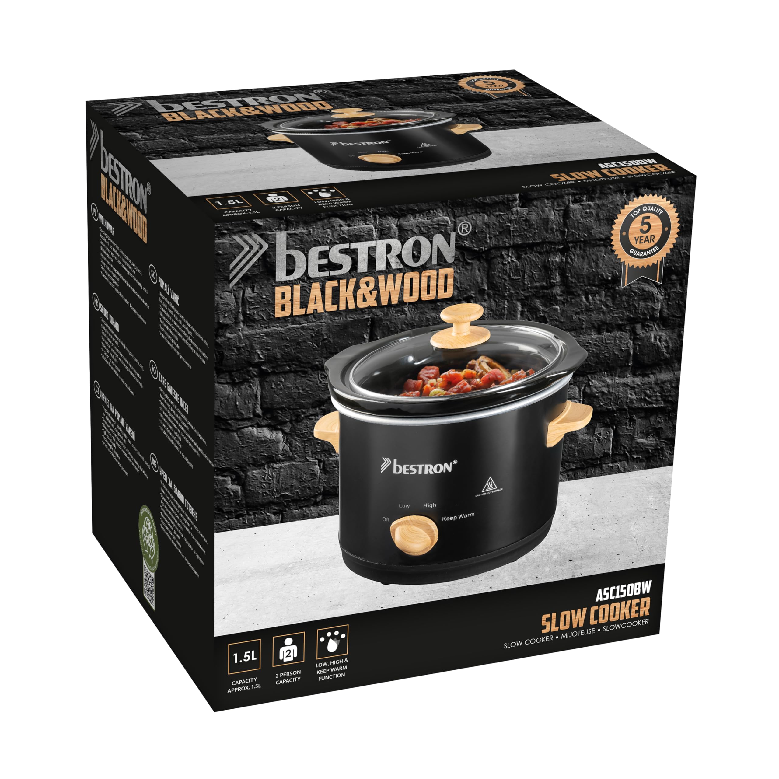 Bestron Slowcooker, Met 3 Programma's, Keramische Pan & Glazen Deksel Voor 4 Personen 35l Capaciteit Vatwasserveilig 180 Watt Copper Collection Kleur Koper