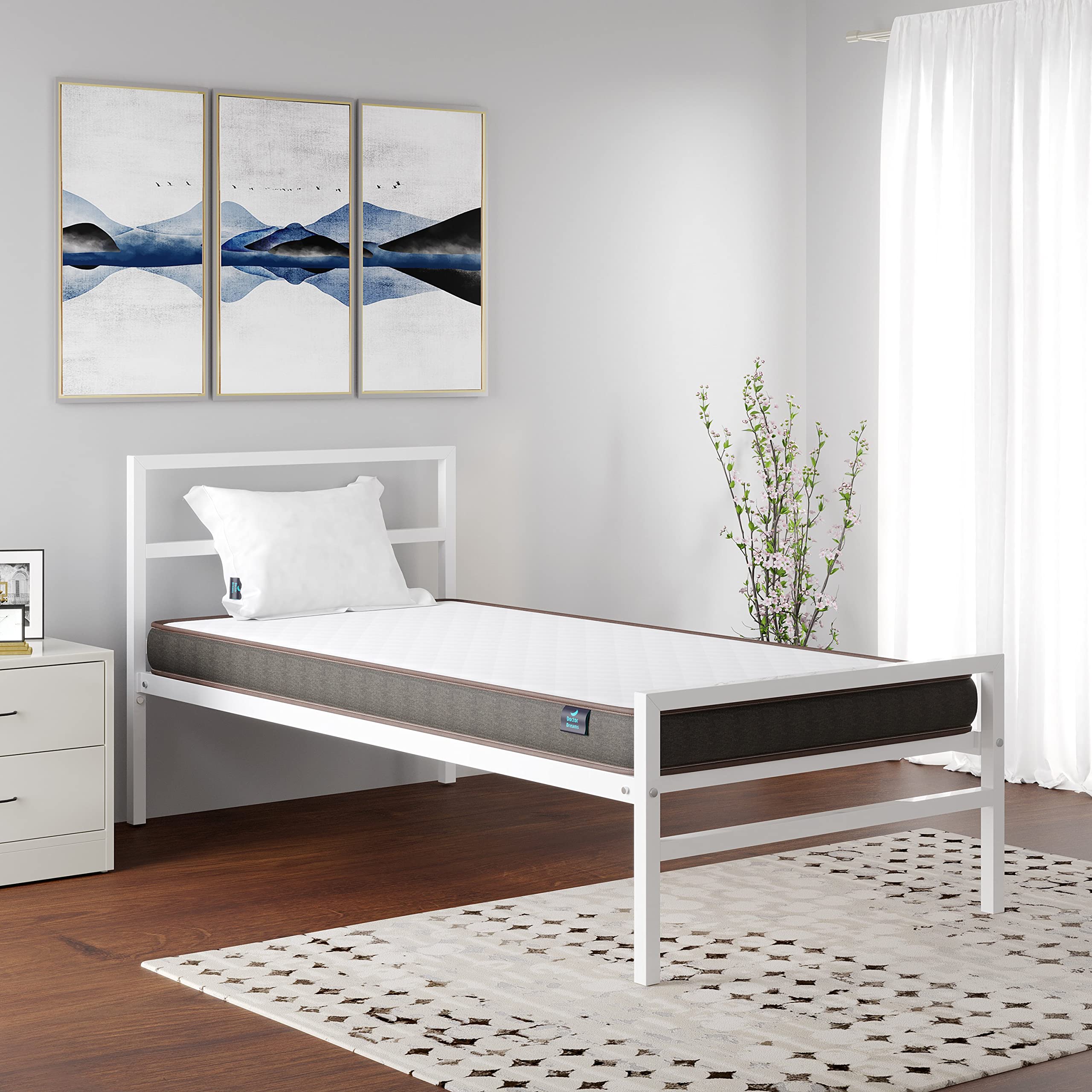 Nilkamal SLEEP Single Size Striker Classic Metal Bed with Lite Dual Comfort Mattress, Superior PU Foam (White, 75 x 36)-image-25