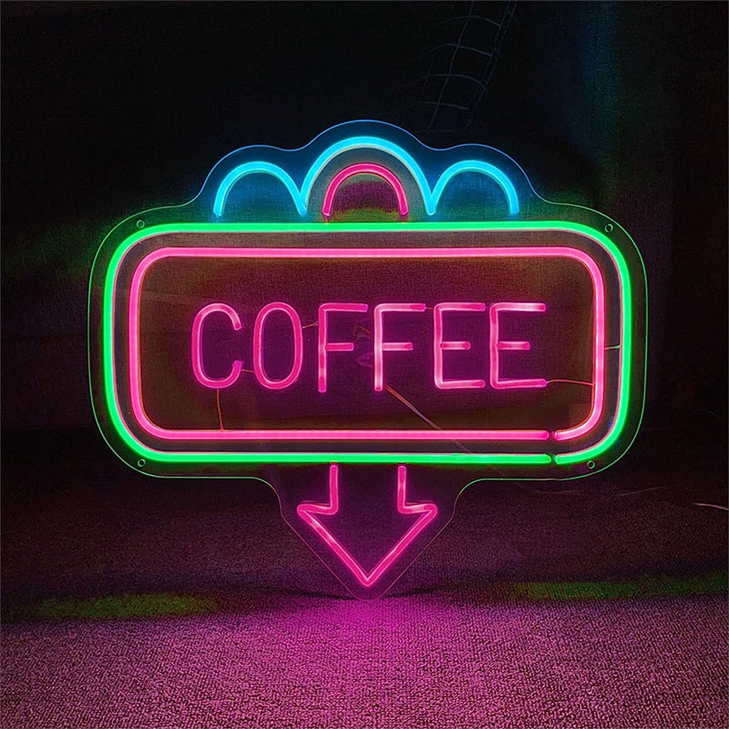 HRXOW Coffee Customizable LED Neon Sign, Party Cafe Decor Night Lights Luminous Signboard, 50X43cm PersonalizeBar Shop Party Name Logo (Color : Pink)