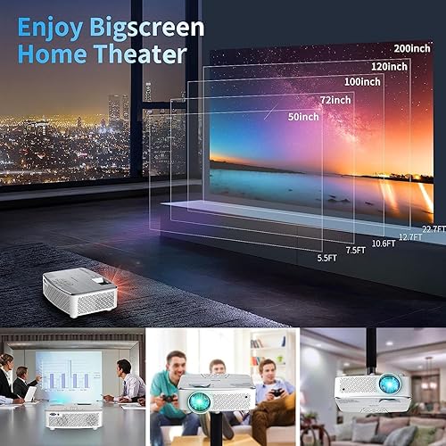 Miniatura 2 de Proyector Wifi con Bluetooth, proyector nativo 1080P Full HD con altavoz, 9500 lúmenes, mini proyector de película portátil para exteriores,