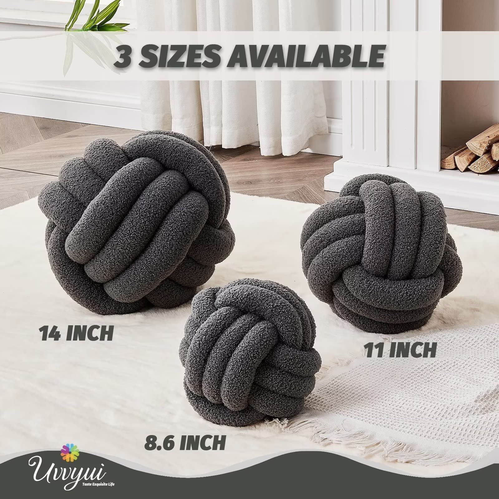Uvvyui Nodo cuscino cuscino cuscino decorativo morbido cuscino per la casa cuscino rotondo cuscino sherpa rotondo cuscino cuscino peluche per la decorazione domestica (14 pollici grigio scuro)