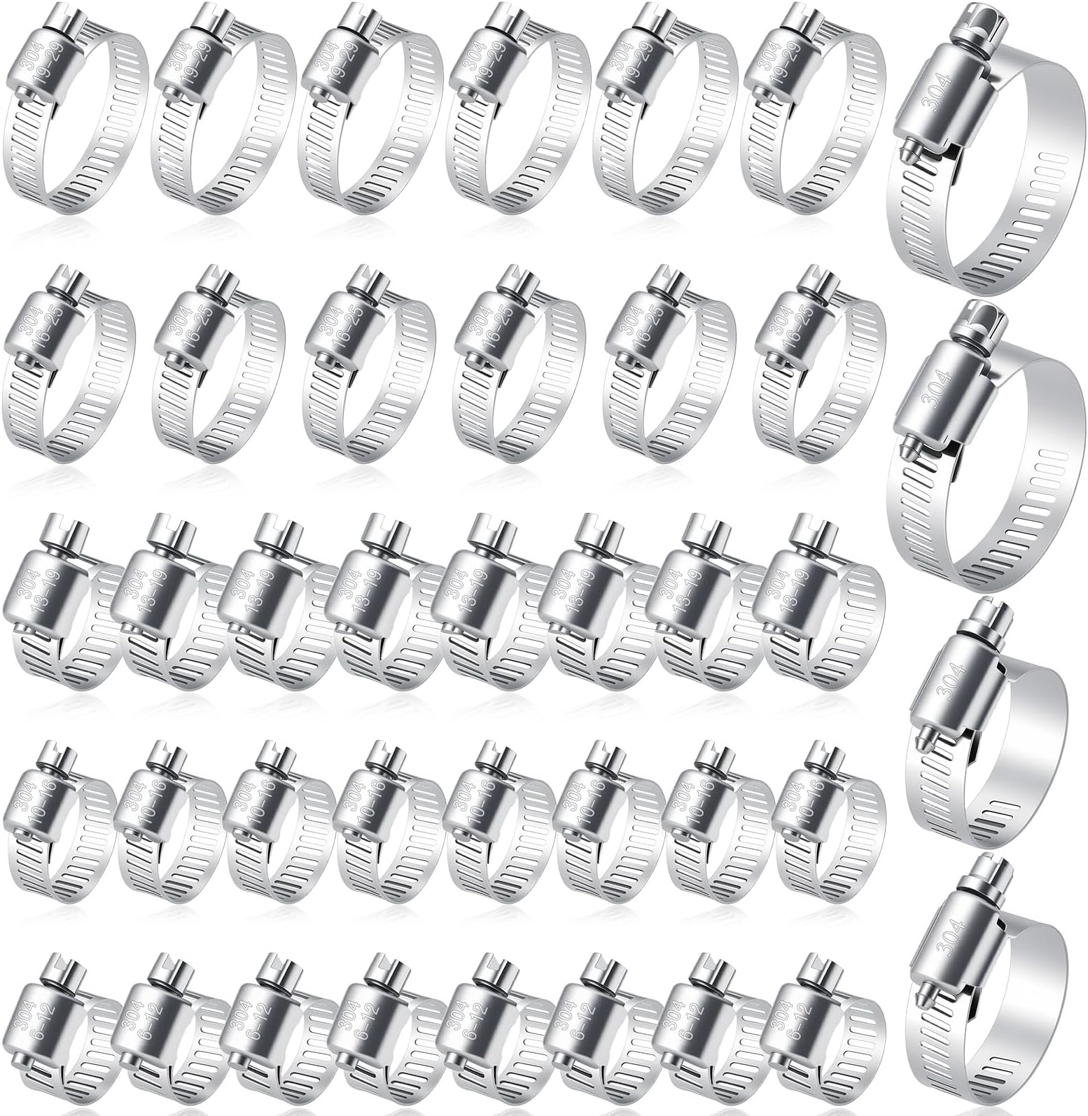 40Pcs Hose Clamp Including 7 Sizes Adjustable Pipe Tube Clamps 304 Stainless Steel Hose Clips