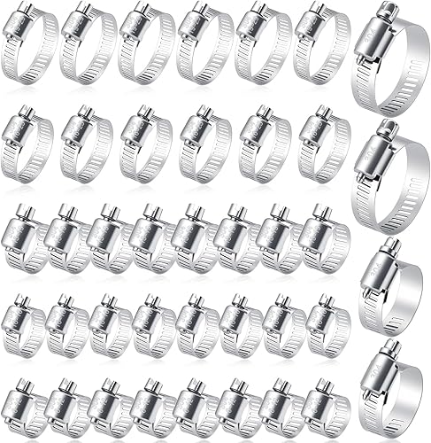 Selizo 40 abrazaderas de manguera que incluyen abrazaderas de tubo ajustables de 7 tamaños, clips de manguera de acero inoxidable 304