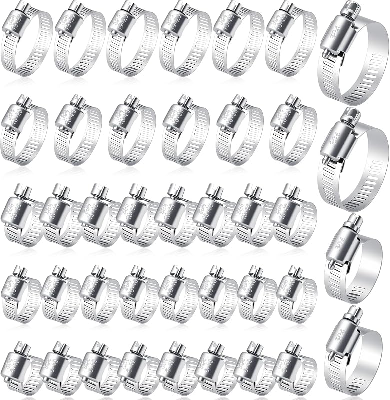 Selizo 40Pcs Hose Clamp Including 7 Sizes Adjustable Pipe Tube Clamps 304 Stainless Steel Hose Clips