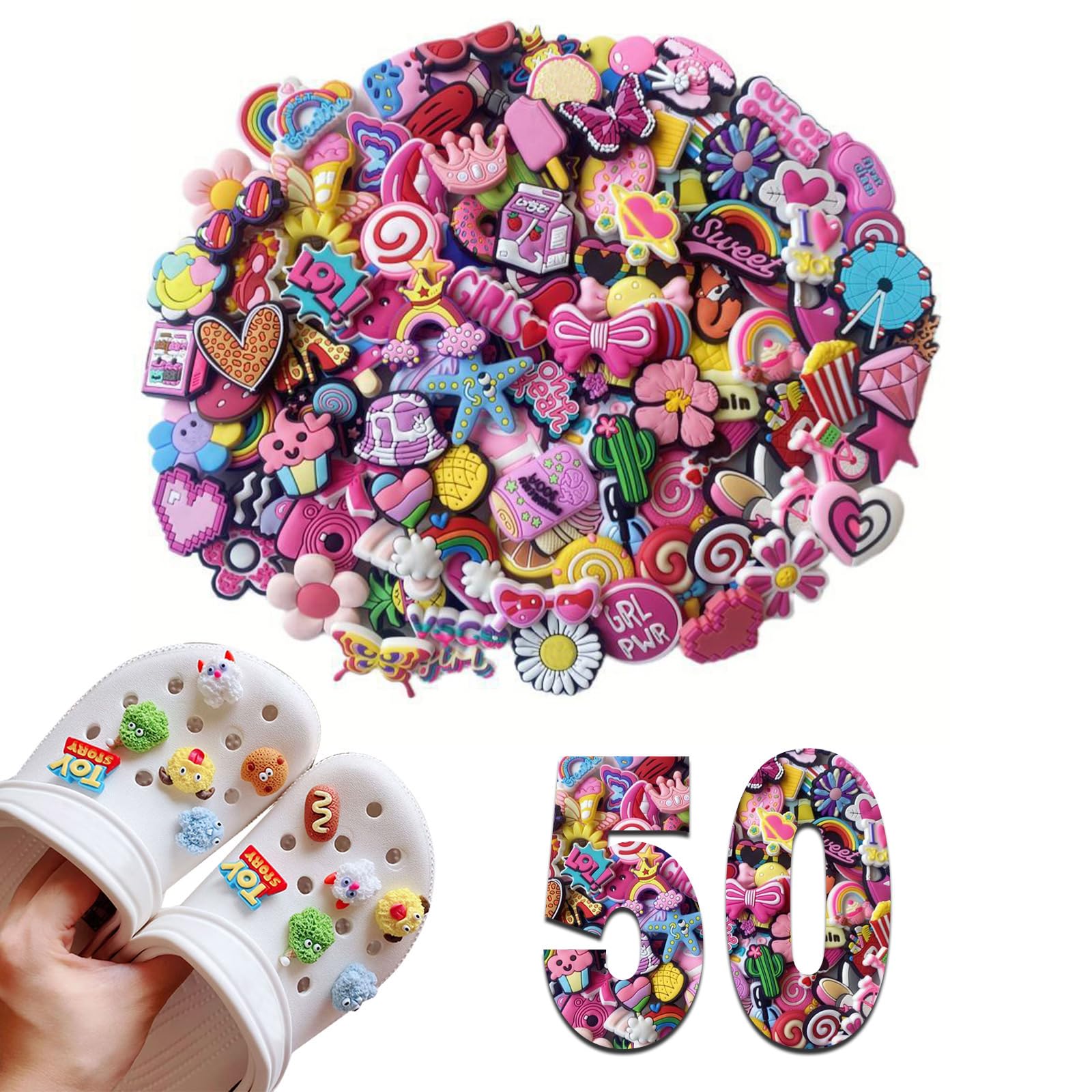 Adornos para Zapatos, 50 Pins para Crocs, Decoración de Zapatos para Niñas Mujeres Niños