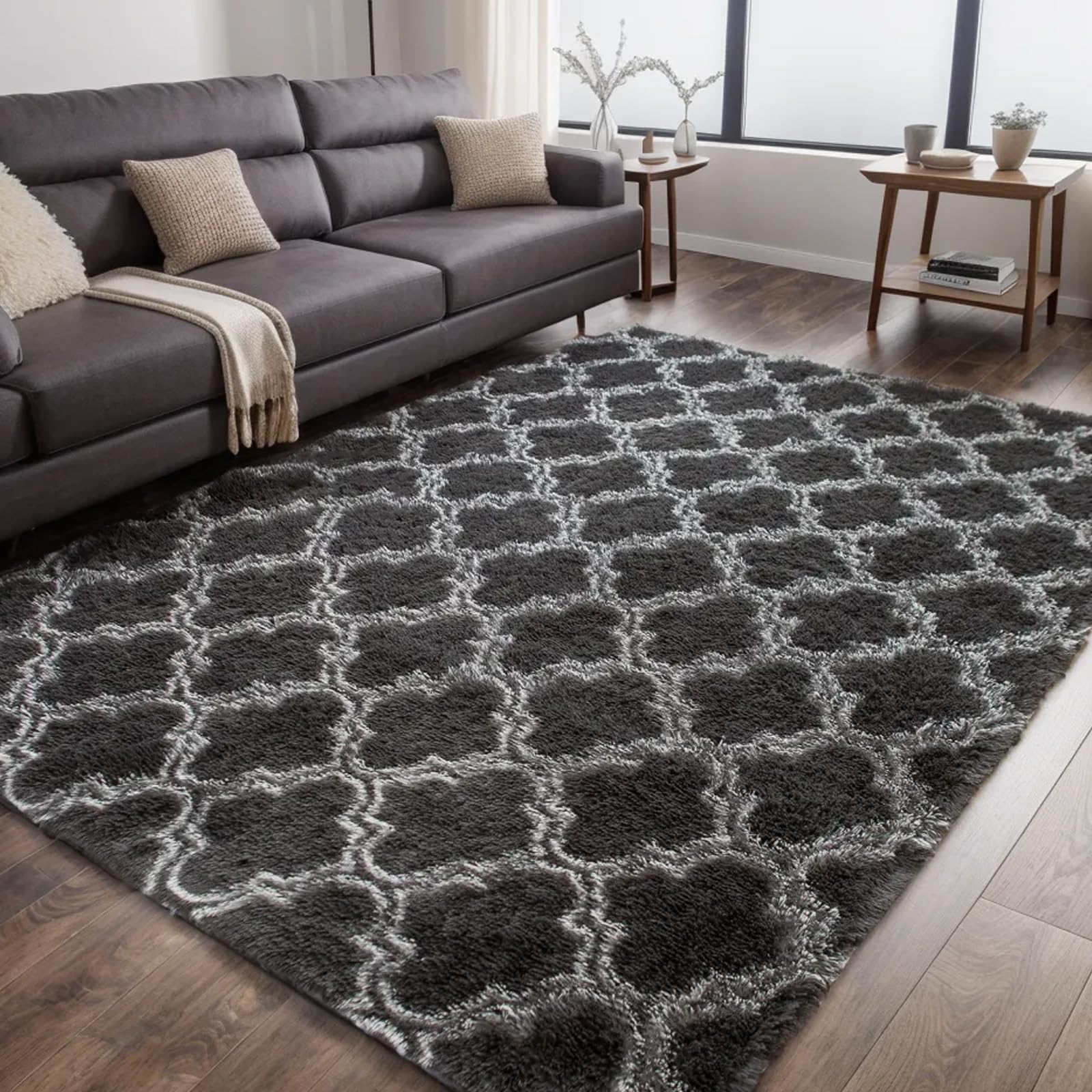 ISMOL Alfombra Suave para salón, Dormitorio, Alfombra Peluda, mullida, Moderna, Antideslizante, Lavable (Gris, 60 x 90 cm)