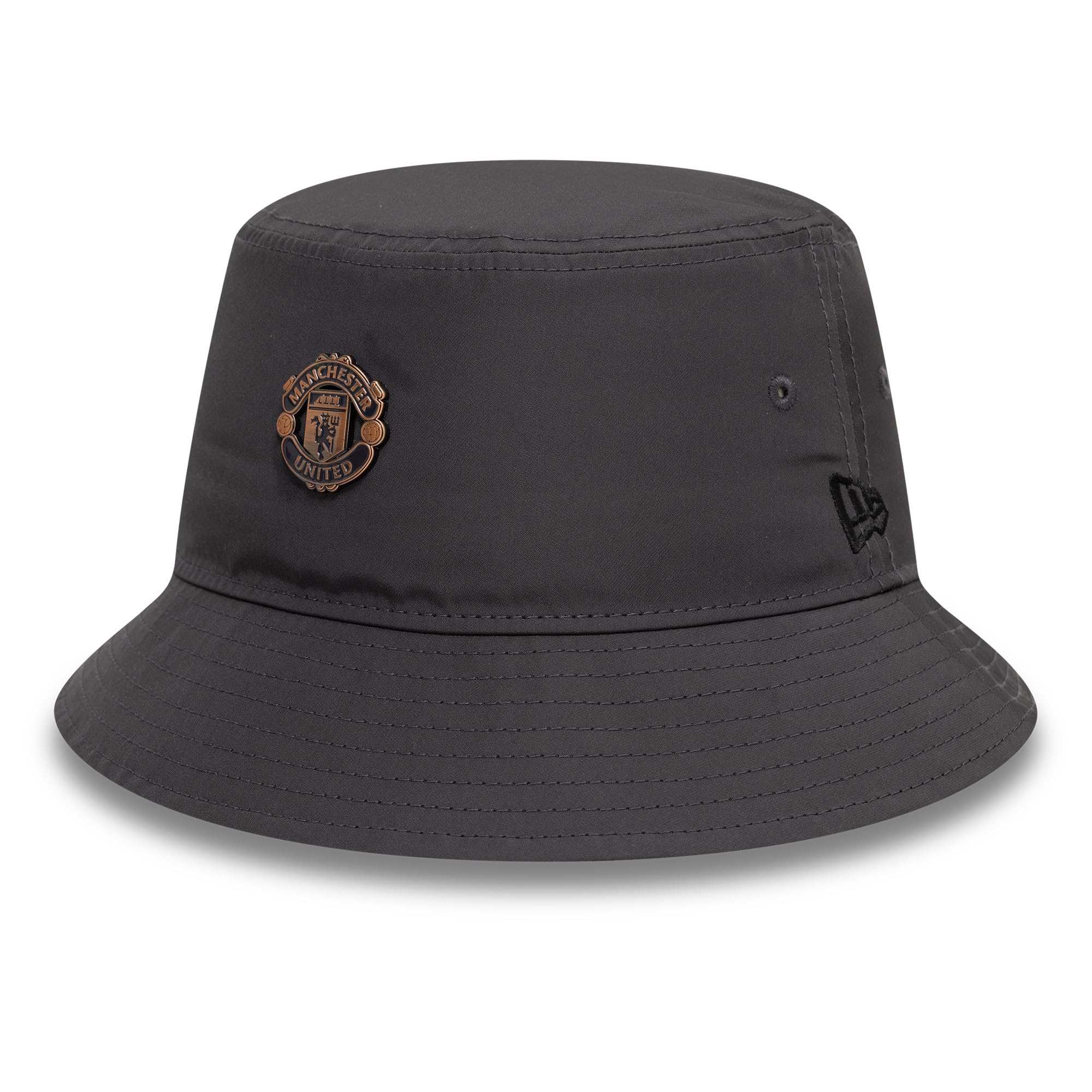 New Era Manchester United Bucket Hat, Dark Grey with Bronze Logo, Football Fan Gear (UK, Alpha, S, Grey)