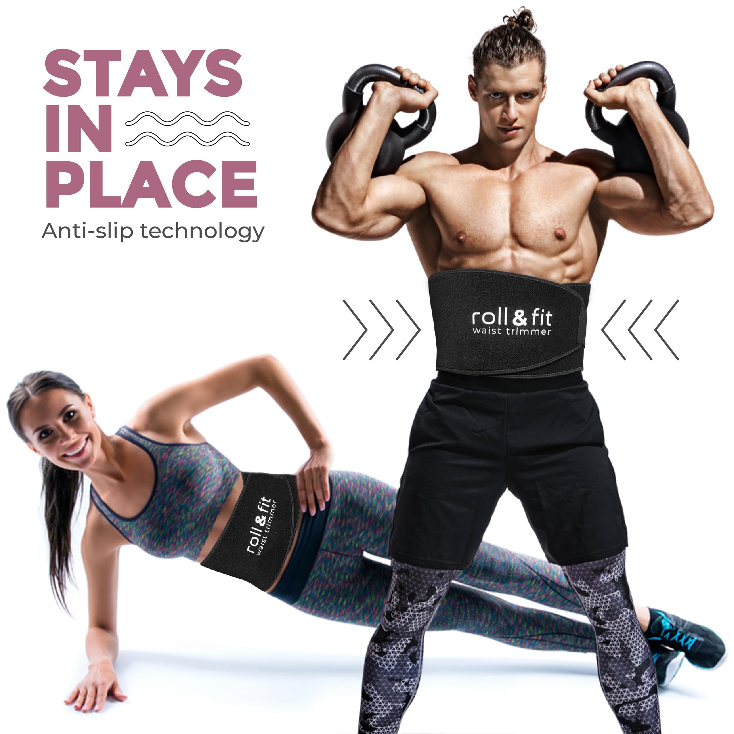 Roll & Fit Waist Trimmers for Men and Women (Black, Medium)