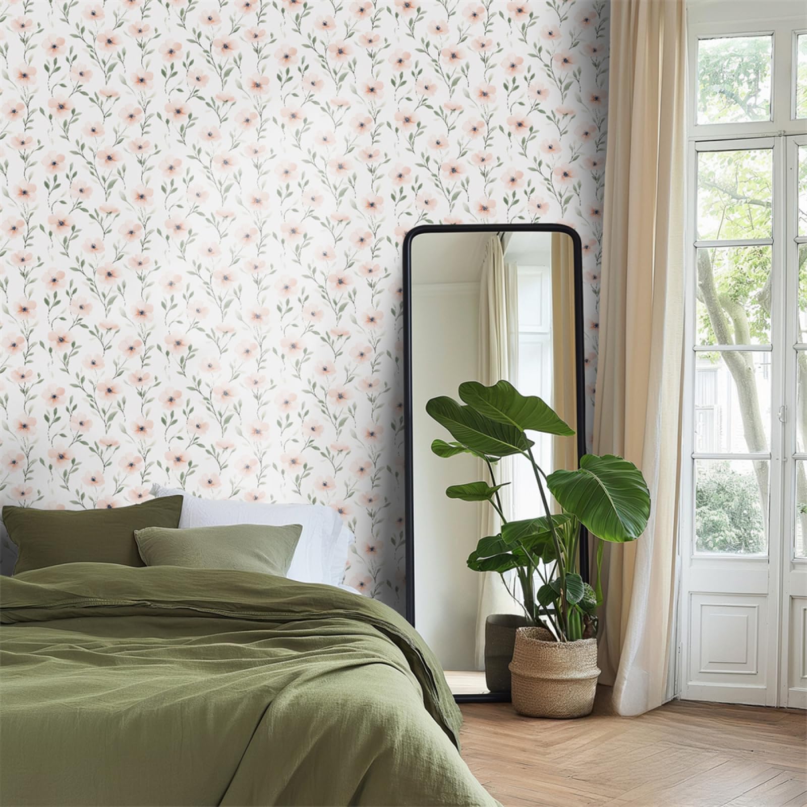 Adhesivos para azulejos, Pegatinas de pared autoadhesivas vinilo con diseño flores rosas, resistentes al agua y aceite, for decoración del hogar(45x200cm)