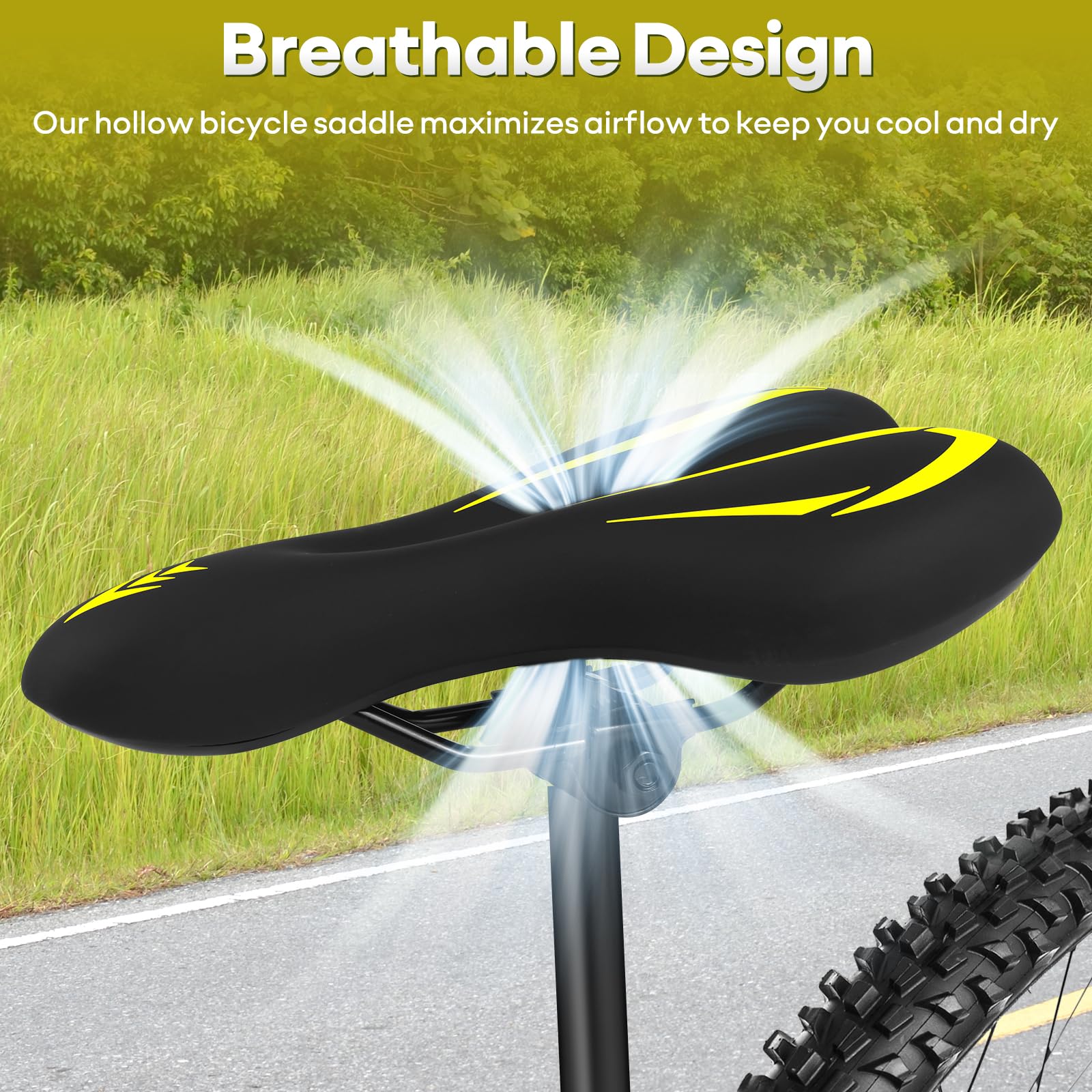 MSDADA Nuovo Sella Bici Comoda, Sedili per Bicicletta in Memory Foam, Sella Morbida Impermeabile, Biciclette per MTB, City Bike, Spin Bike, Sella Bici da Corsa(giallo