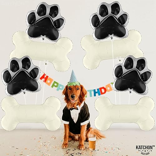 Miniatura 3 de KatchOn, Globos de Mylar de hueso de perro negro, 29 pulgadas, paquete de 8 unidades, juego de globos en forma de pata y hueso de perro,
