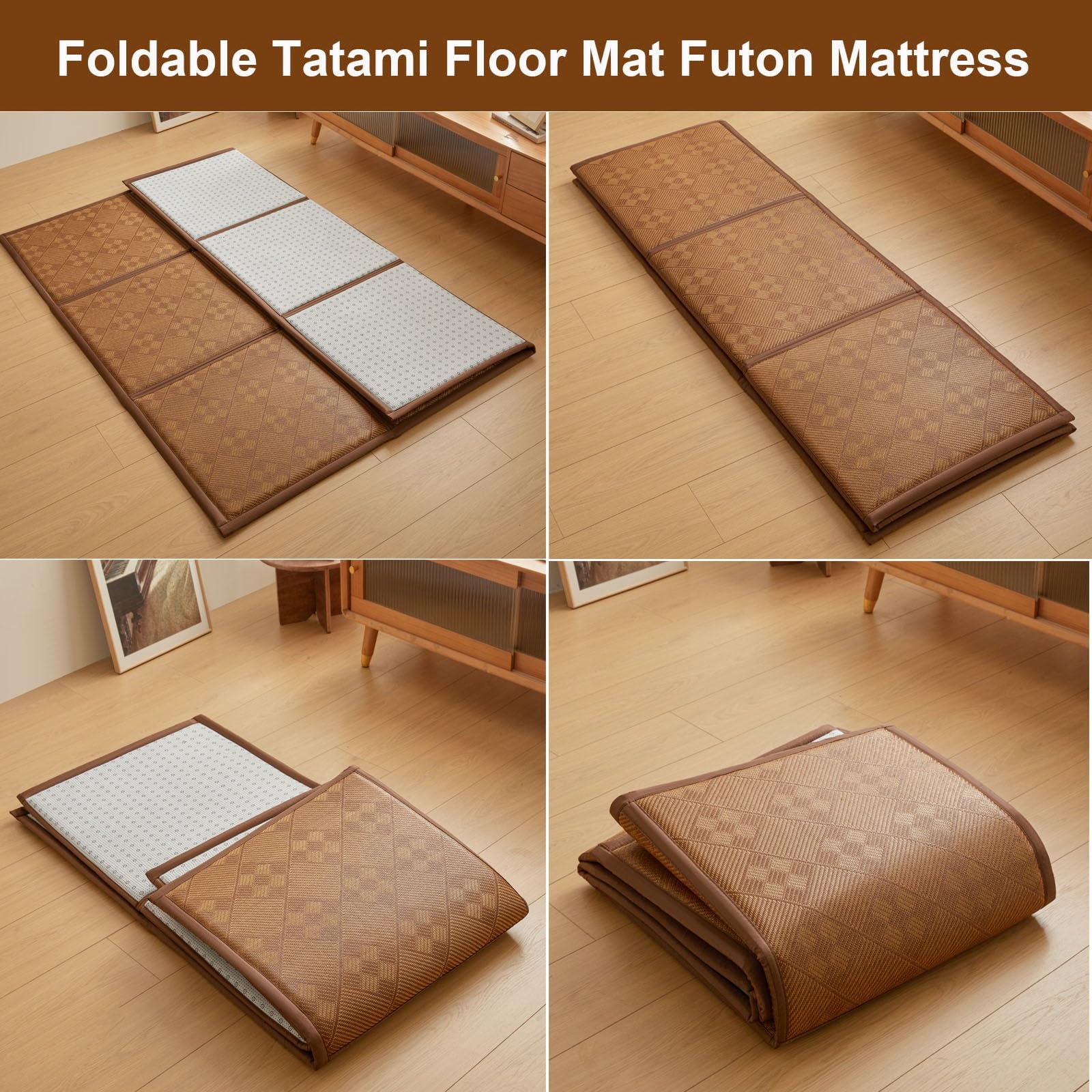 Tapete Tatami Colchoneta Japonesa Colchón de Suelo Alfombrilla de Gateo(Brown,180x200cm)