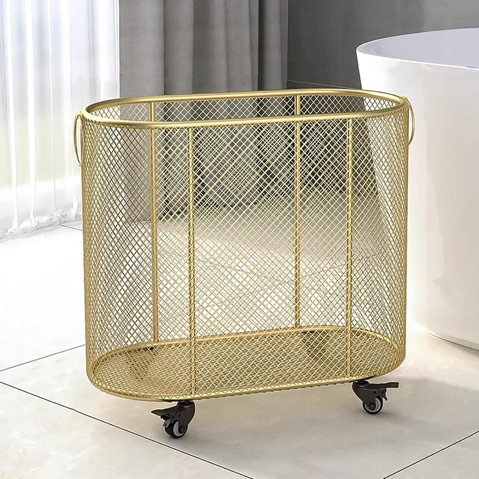 Cesto Para La Ropa Sucia Con Ruedas, Cesto Para La Ropa Sucia Con Ruedas Y Estructura De Alambre De Metal, Cesto Para La Ropa Sucia Estrecho Y Ovalado, Organizador, Almacenamiento Para Dormitorio(Blac