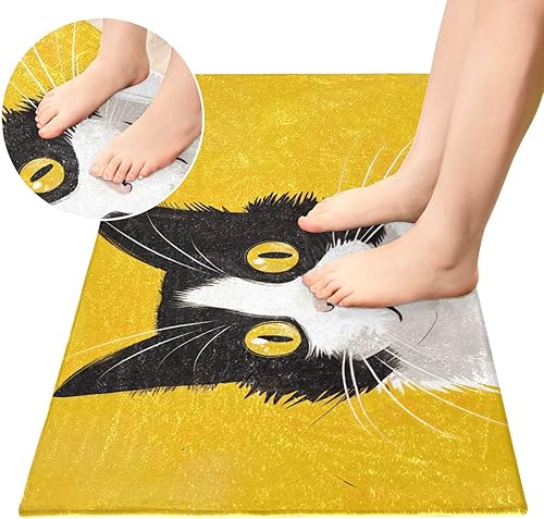 Miniatura 4 de Joisal Tapete de cocina de gatito blanco y negro, lavable a máquina, antideslizante, para suelo de baño, tapetes de goma para baño, 39 x 20 pulgadas