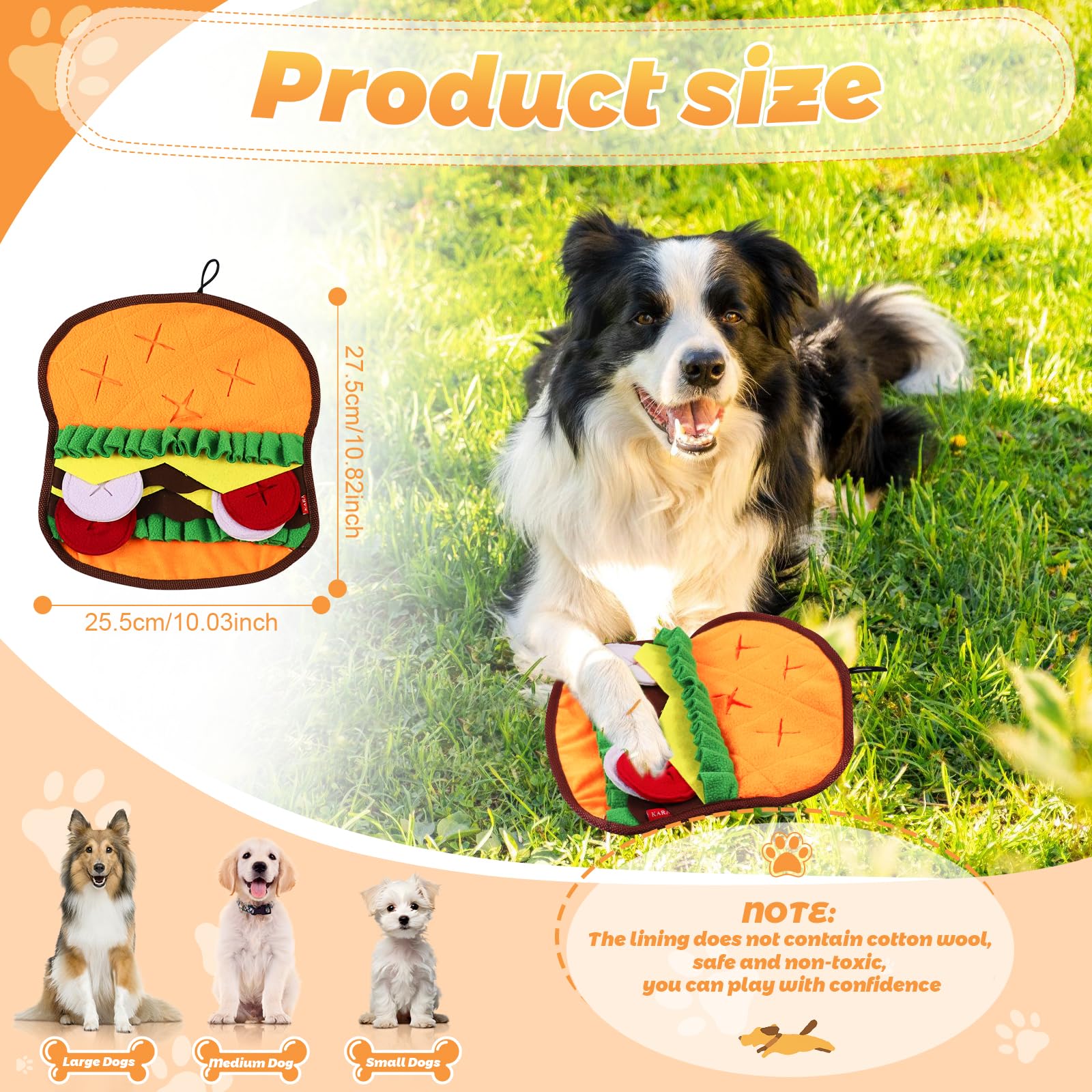 Interactive Dog Toy for Slow Feeding Cartoon Sniffing Dog Toys Soft Fleece Fabric Dog Puzzle Toy with Crinkle Paper Chew Dog Toy for Relieves Stress Boredom Engaging Treat Dispensing Dog (Burger) - Image 2