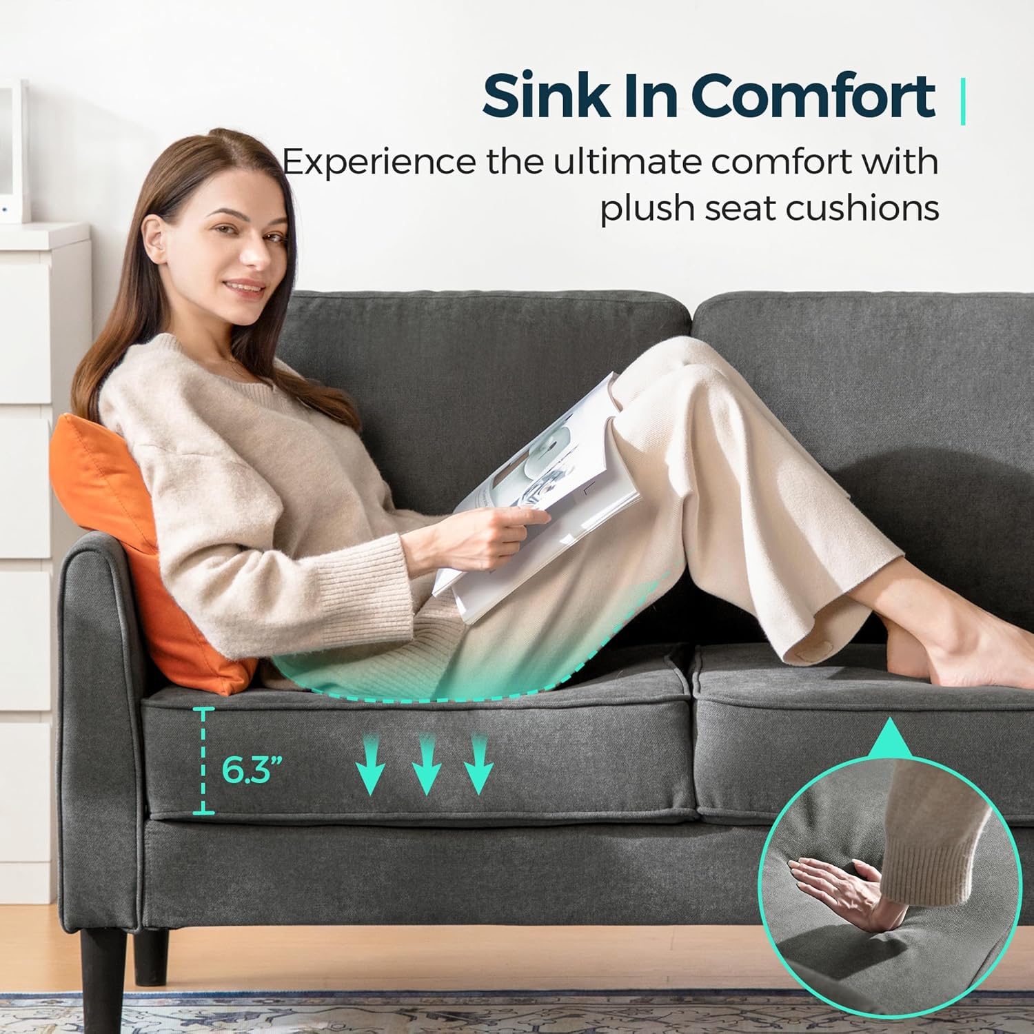 LINSY Loveseat Sofa Couch - Comfy 58" Small Loveseat for Small Spaces Modern Couches with Thick Cushion, Ergonomic Design Soft Sofa for Living Room Bedroom Apartment (Dark Grey)