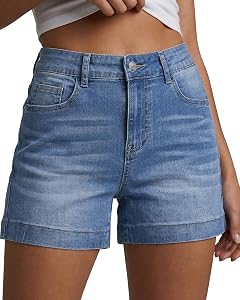 luvamia Jean Shorts for Women High Waisted Mid Thigh Mom Stretch Denim Shorts Casual Summer Jorts Country Concert Outfit