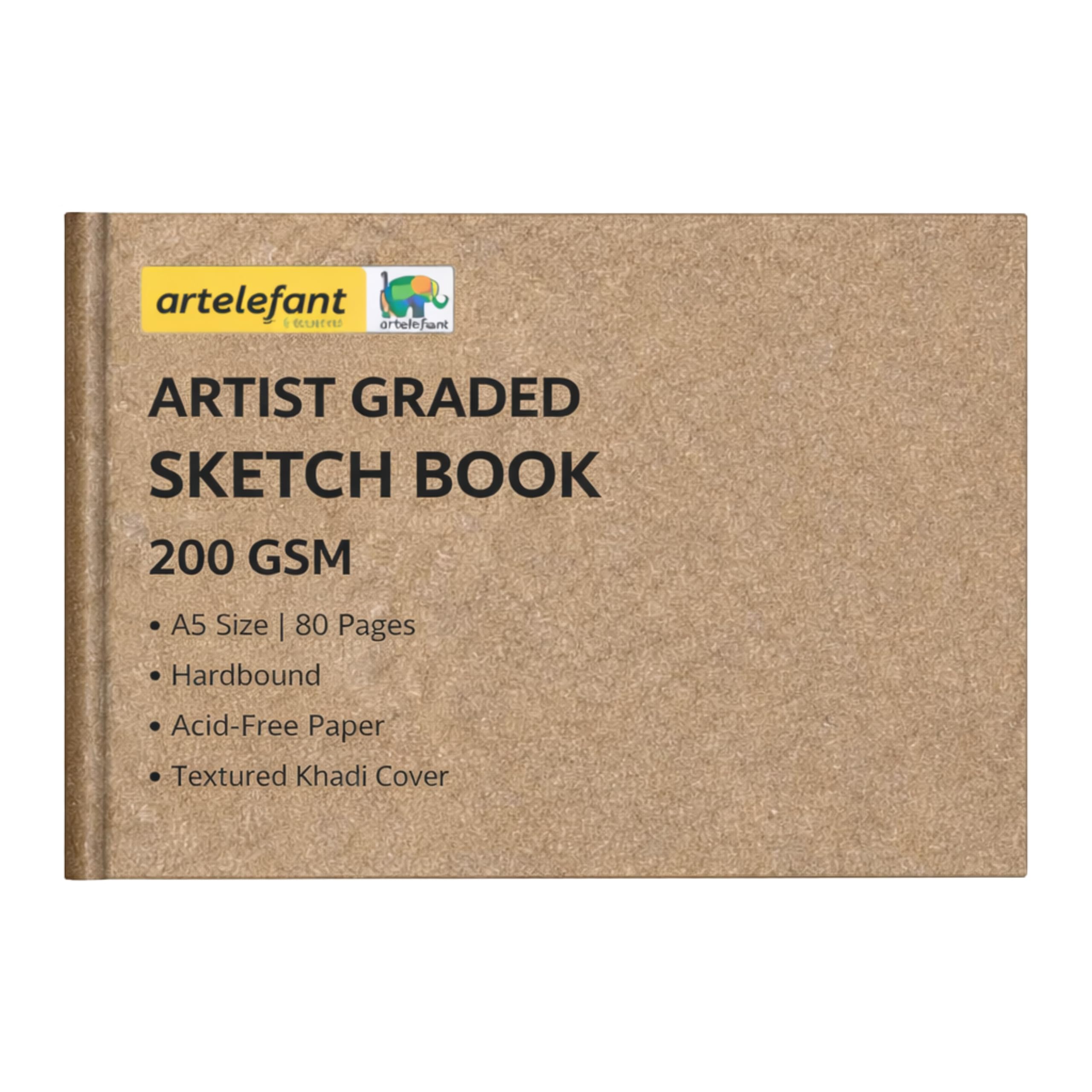 Artist Hardbound Sketch Drawing Book | Artist Sketch Book | 200 GSM | A5 Size | 80 Pages | Cartridge Paper Sketchbook | Acid-Free | Textured Khadi Cover | A5KE