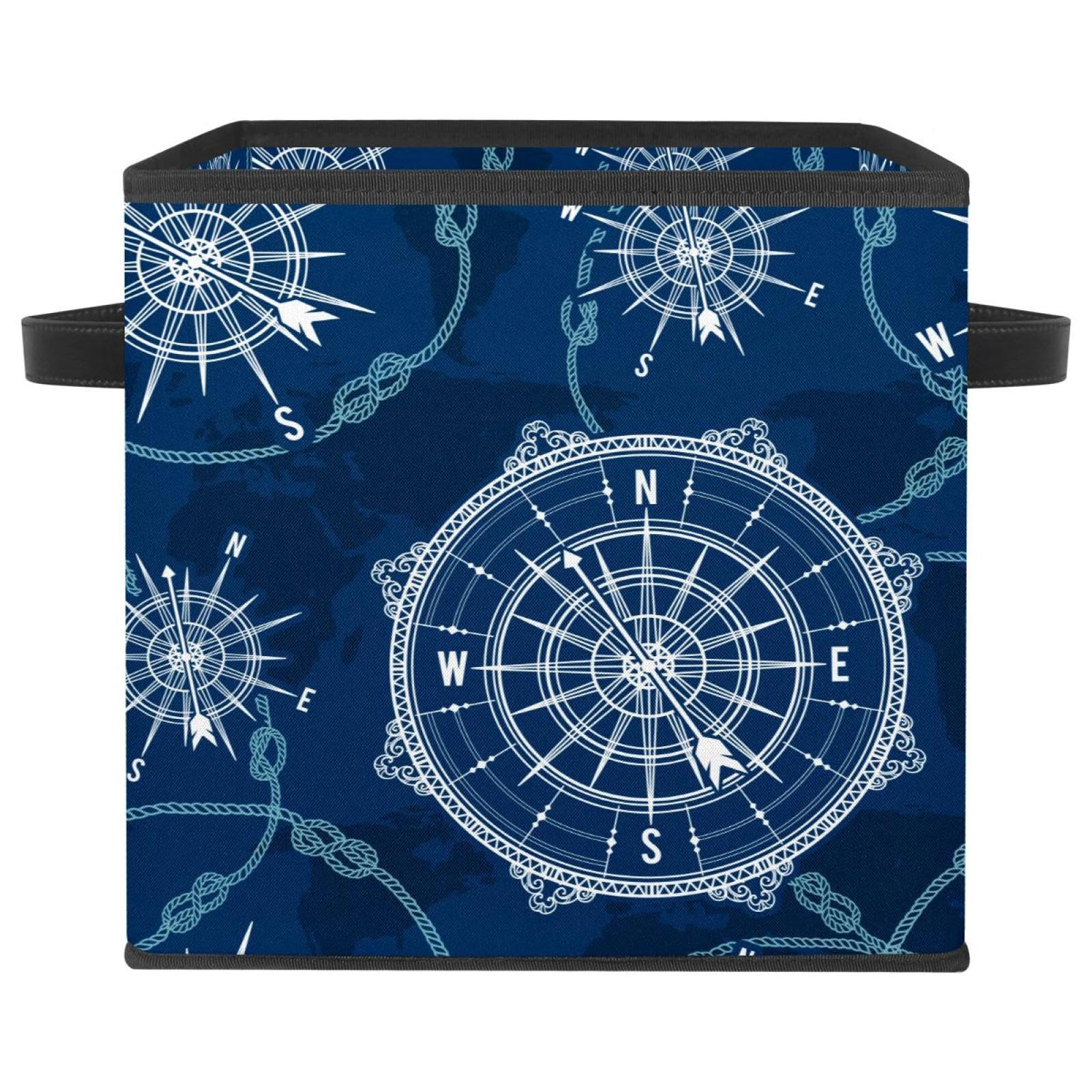 Boîte de rangement pliable cube à motif carte du monde boussole en tissu pour placard