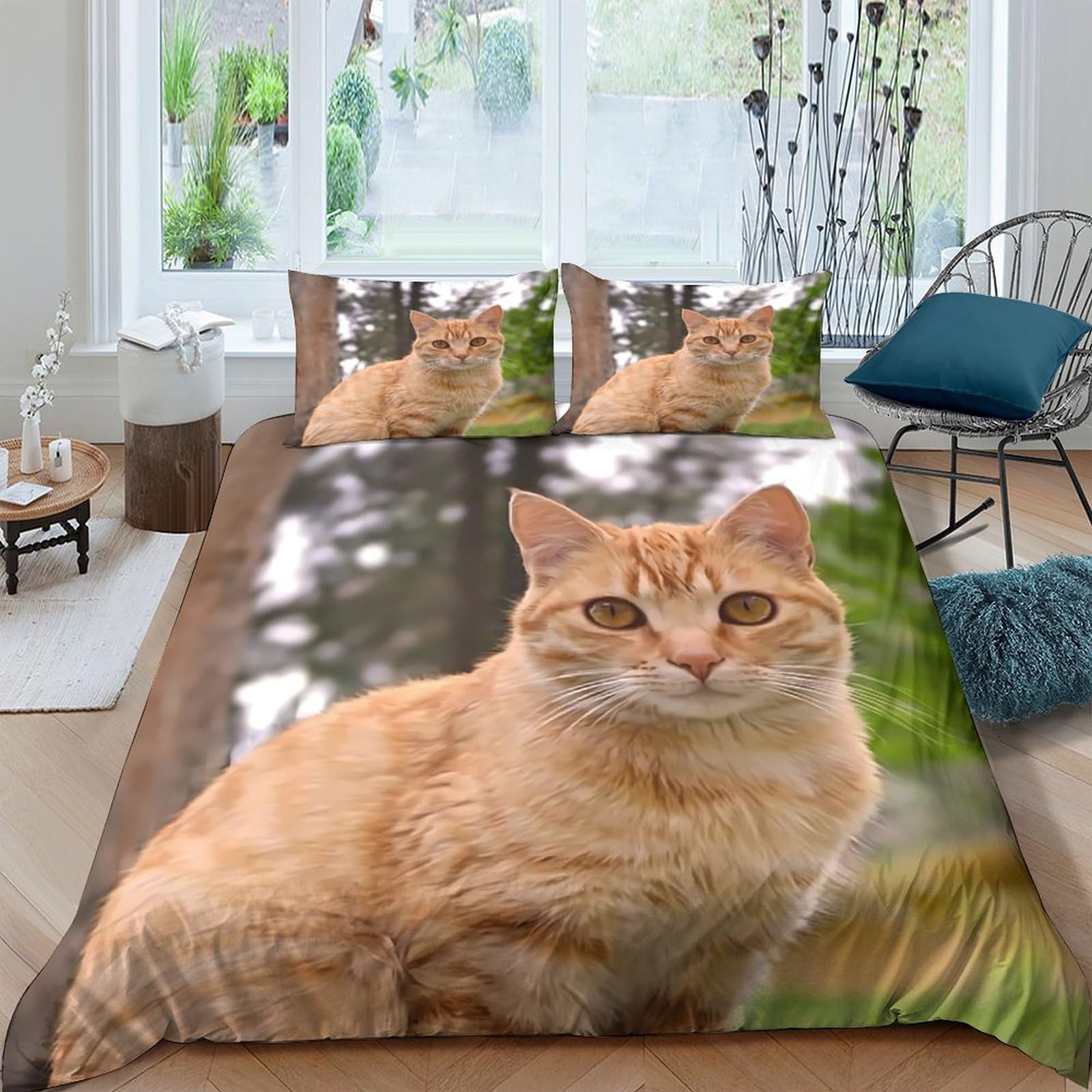 Ctjqhvkz Style-9 3D Printed Ginger Cat Fitted Sheet Microfiber Soft Non-Slip Orange Tabby Bed Cover For Bedroom Dorm Decor Single（135X200cm）