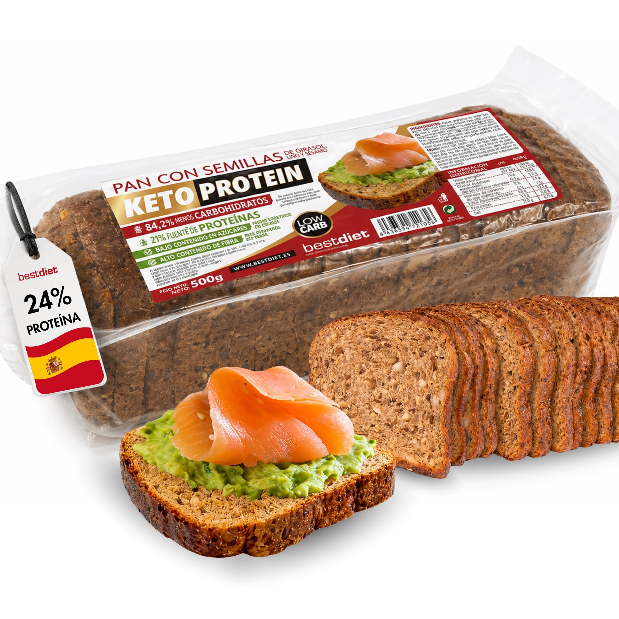 Keto Protein Bestdiet - Pain Protéiné Céto, sans sucre | Riche en fibres et en protéines | Pain aux graines | Peut être congelé | Lot de 3 pains de 500 g