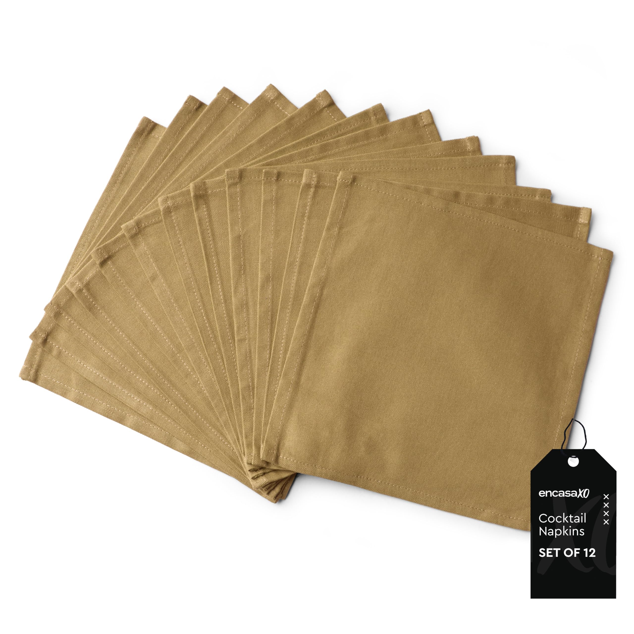 Encasa XO Cocktail Cloth Napkins Set of 12 | Pure Cotton Table Napkin | Size 23x23 cm | Mustard Solid | Machine Washable — image 1