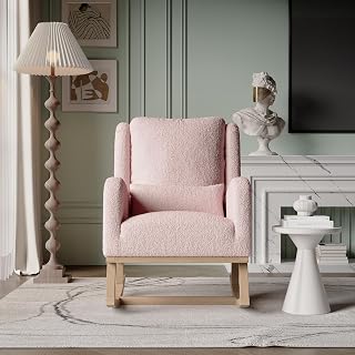 Mecedora Con cuscini, cómodo sillón con bolsillo lateral, para bebés y niños, silla de balancín para salón y jardín, mecedora con taburete, ideal para relajarse y leer (rosa con cojines)