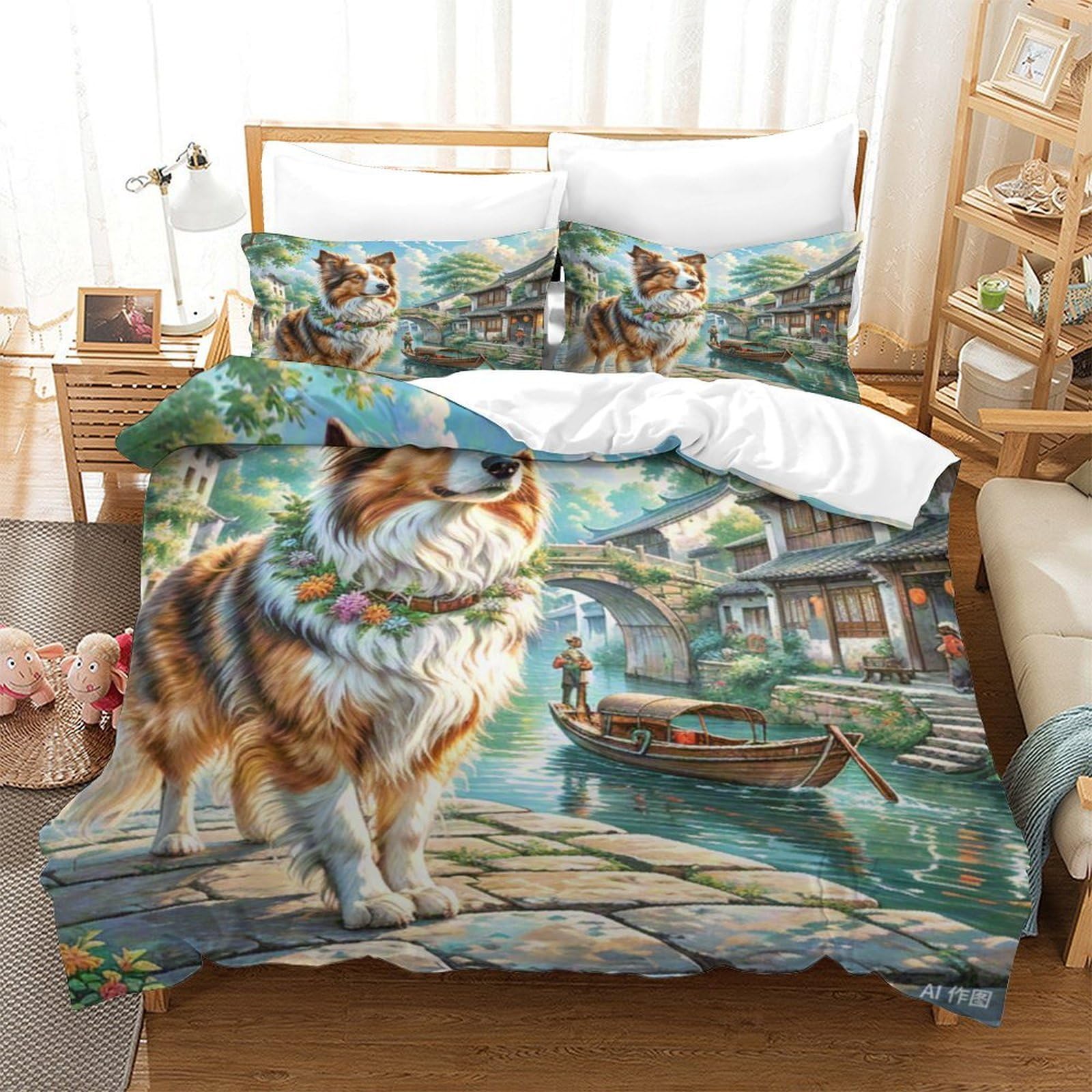 Housse de couette Shetland imprimée 3D parure de lit microfibre 140x200cm