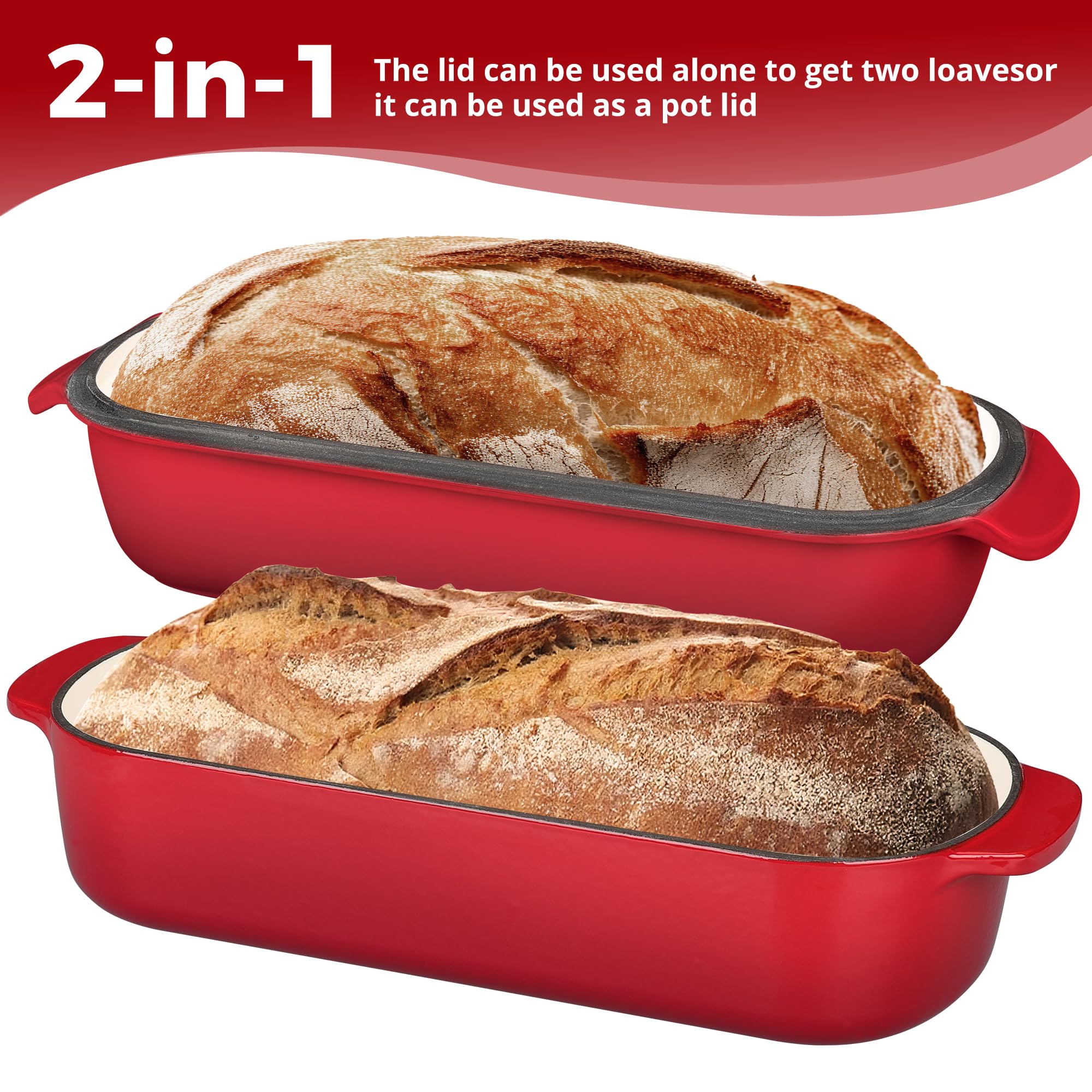 EDGING CASTING Kastenform aus emailliertem Gusseisen mit Deckel, Dutch Oven für hausgemachtes Brotbacken, 31,8 x 14 cm, 5 l, Rot