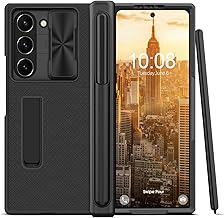 Case for Samsung Galaxy Z Fold 6 with S Pen Holder & Tempered Glass, Shockproof Military Protective Cover Camera Slide Phone Case Cover for Samsung Z Fold 6 5G Stand Case (Black)