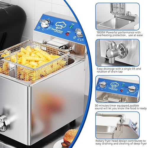 Miniatura 5 de Freidora Eléctrica de 6.3 Qt con Drenaje de Aceite, Temporizador de 30 Minutos, Tanque de Aceite con Formación por Estiramiento, Tapa y Cesta de