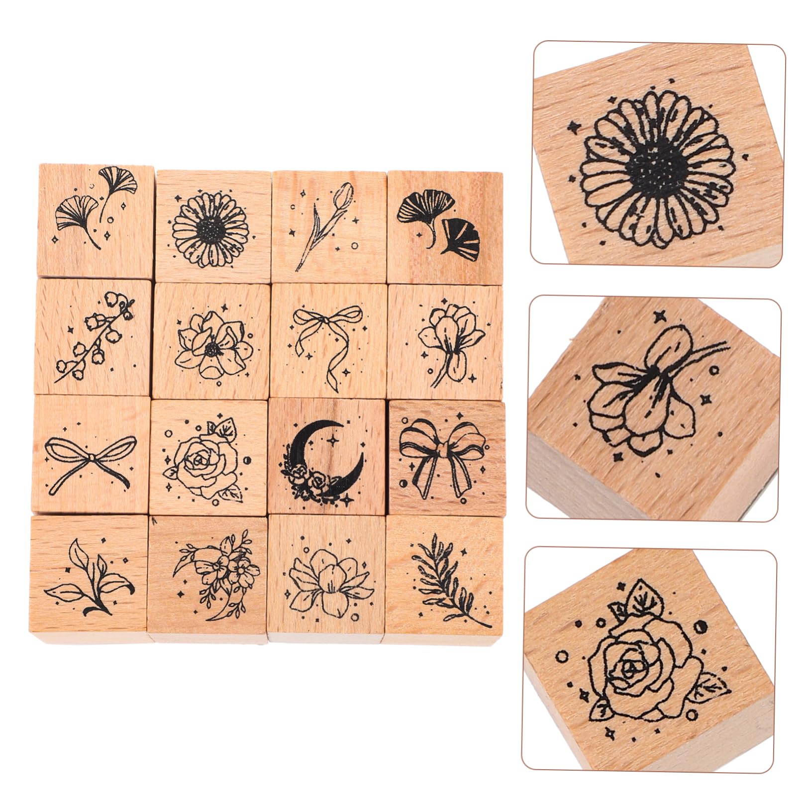 Housoutil 4 Set Timbro per Etichette Compleanno Blocchi Francobolli Floreali Numero Fiori Francobolli Chiari Timbri A Inchiostro per La Lavorazione Cioccolato di Legno 16 Pezzi * 4