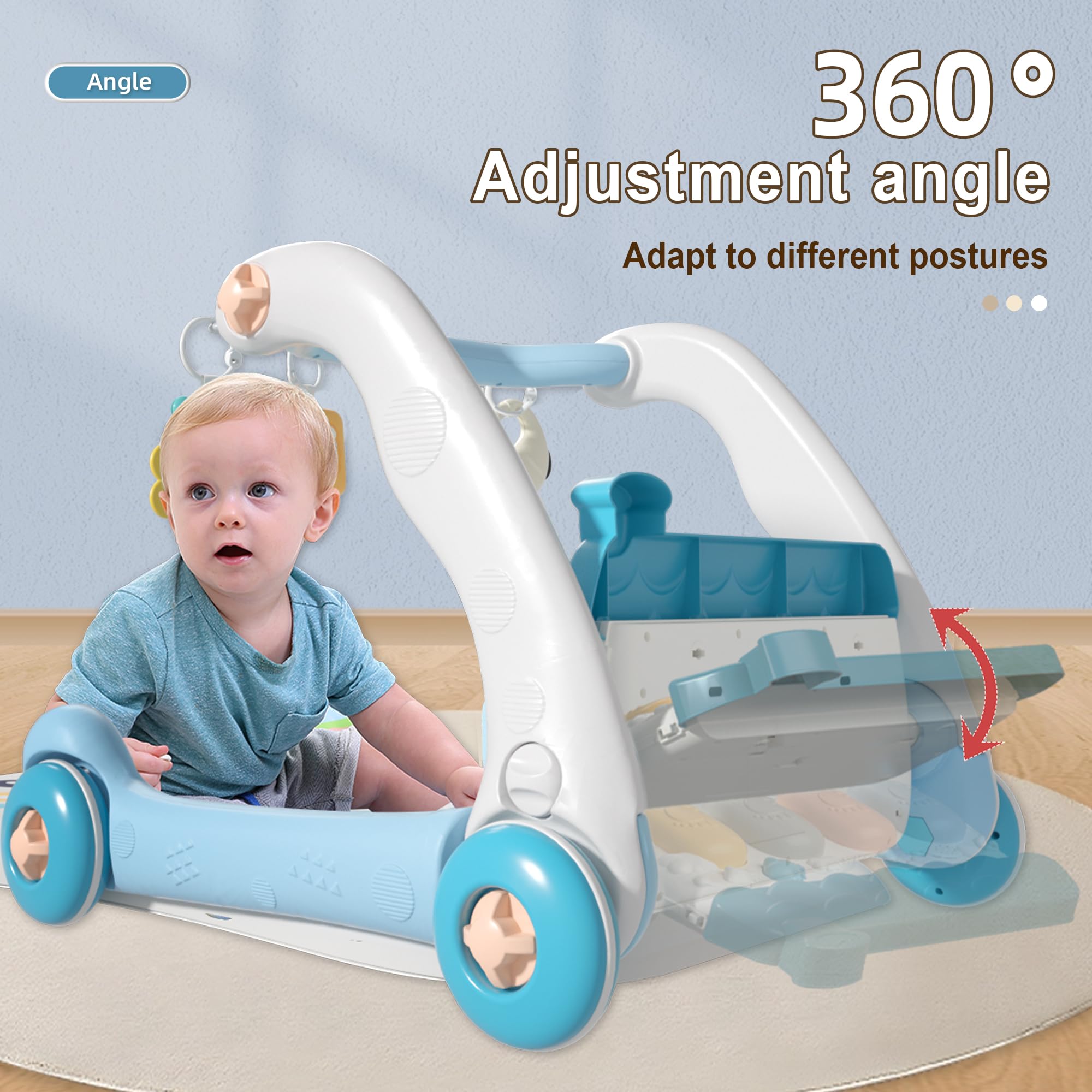 Gimnasio de actividades y centro de actividades 2 en 1 con tapete de juego de piano para bebés (Blue)
