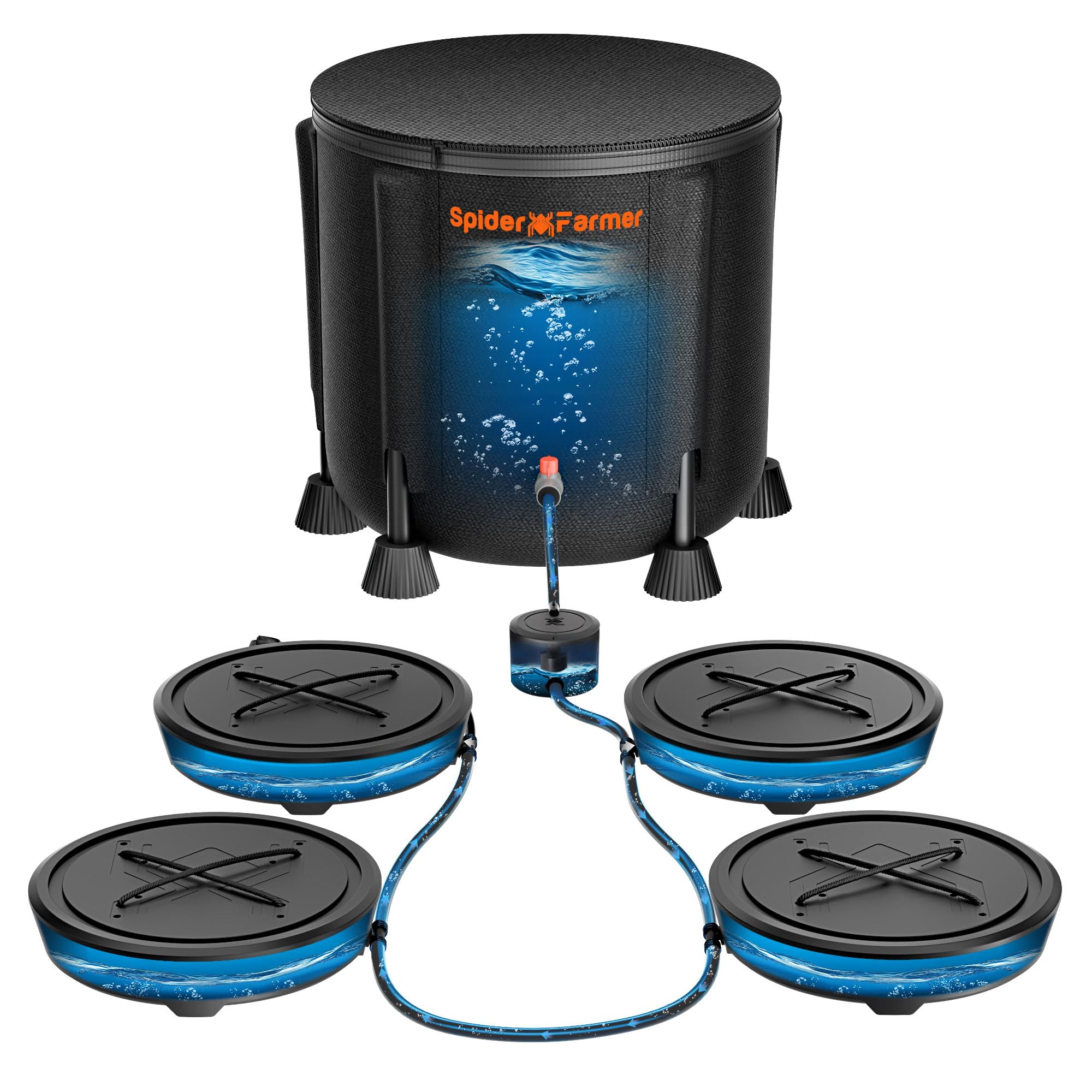 2025 Newest Gravity-Fed Self-Watering System No Power Needed, 4-Pack Auto Watering System with 13 Gallon Reservoir, 4Pcs Water Delivery Fabric Pot Base for Indoor Plants, Grow Tents