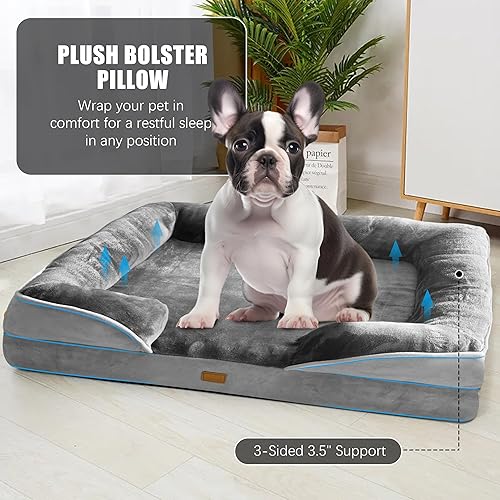 Miniatura 4 de Cama ortopédica para perros con lados, sofá cama para perros medianos, sofá cama de espuma de apoyo para mascotas con funda extraíble lavable, forro