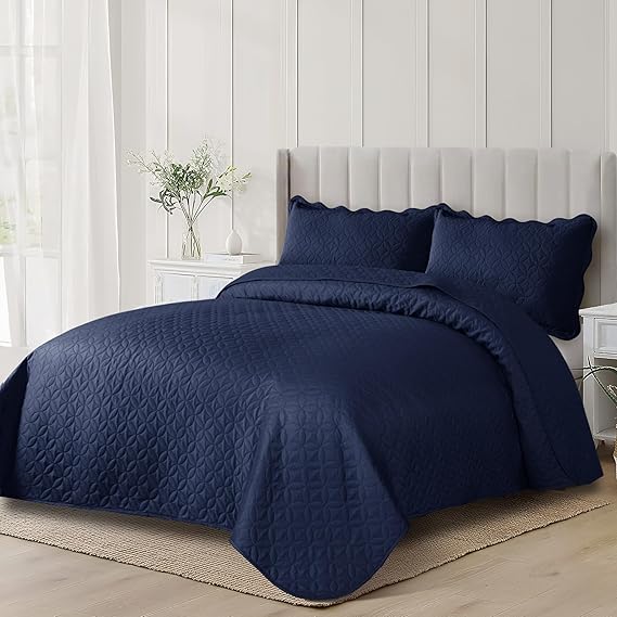 Navy Blue Twin Quilt with Pillow Shams, Soft Twin Quilt
