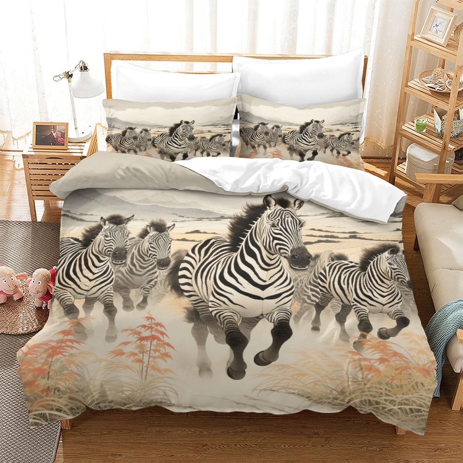 P1S9U7W5Y Wildlife Zebra 3D Printed Duvet Cover Set 3pcs Microfiber Safari Bedding Set Double