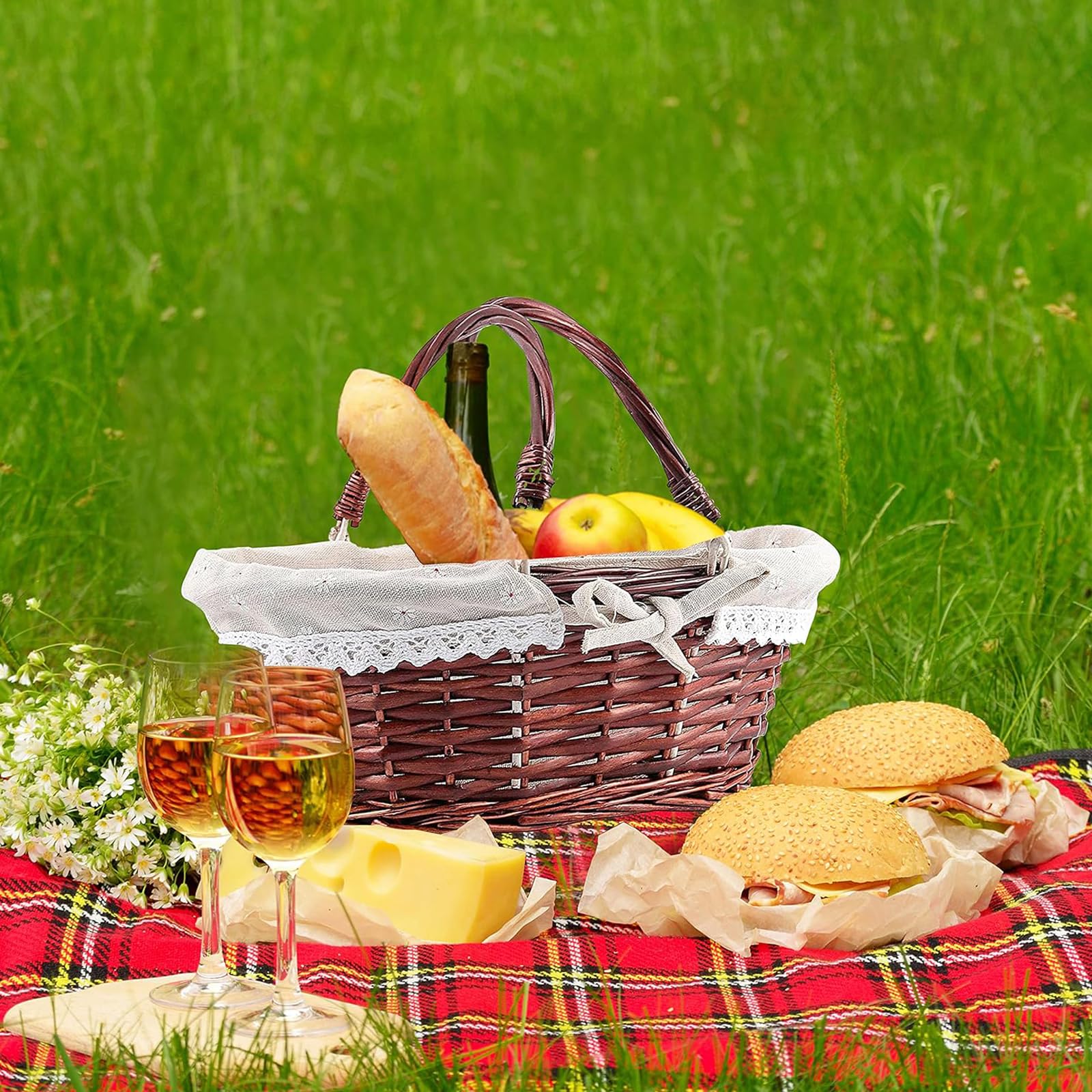 JOIKIT Confezione da 2 cestini rettangolari in vimini, 30 x 20 x 15 cm, in finto rattan, cestini di vimini rettangolari, cestino profondo per il pane per cucina e casa