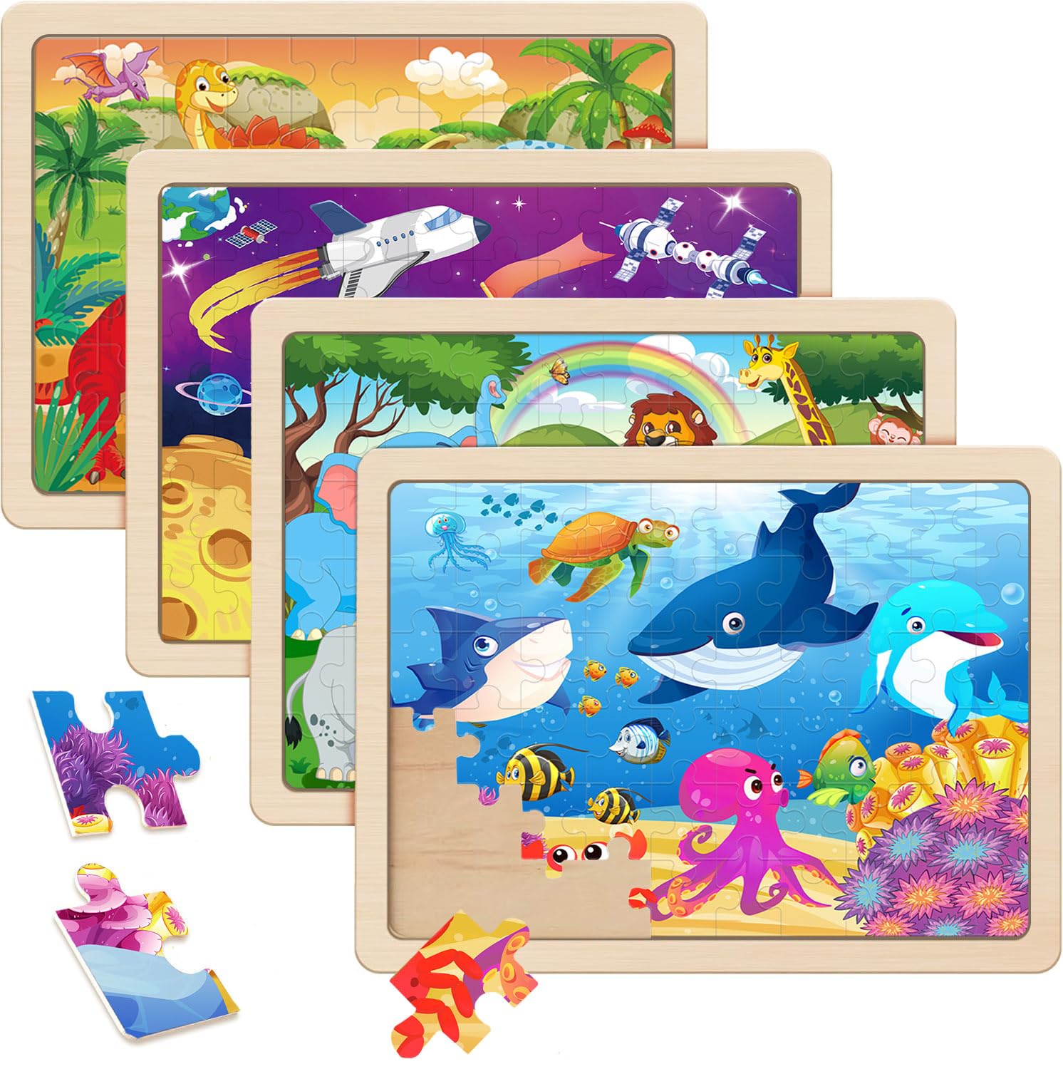 Amazon.com: RANSUNN Wooden Puzzles for Kids Ages 4-6, 4 Packs 60