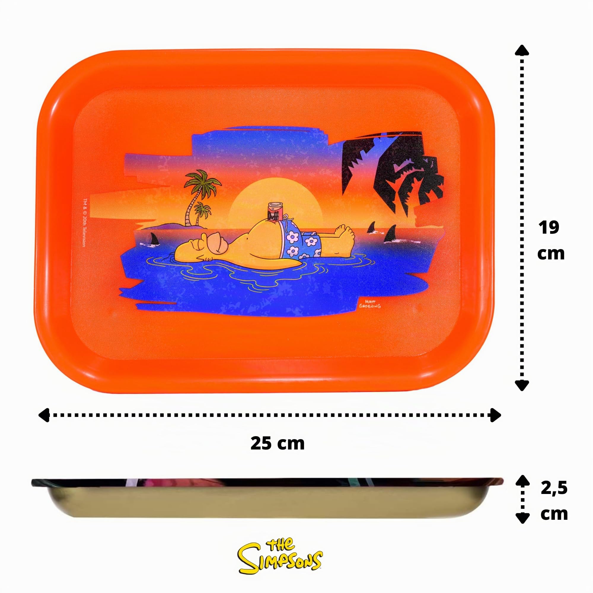 Plateau à rouler The Simpsons 19 x 25cm + Cendrier RAW + Pot anti-odeur + Papier à rouler Raw Organique, Noir, Classic KingSize + Tips + Cône + Autocollants - Cadeau pour les fumeurs