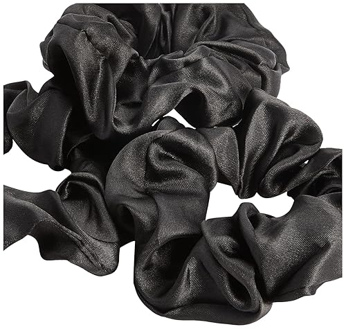Miniatura 6 de Juego de 6 coleteros de satén suaves y elásticos para el cabello, para mujeres, adolescentes y niñas, soportes para cola de caballo (negro)