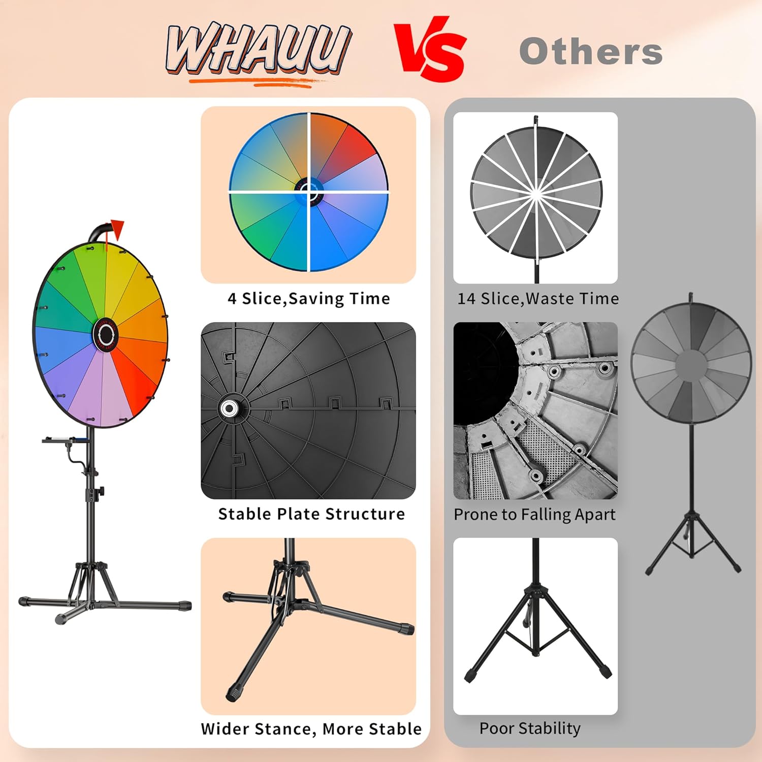 24 Inch Prize Wheel, Spinning Wheel for Prizes with Folding Tripod Stand, 12 Color Slots Dry Erase Spinner with Eraser for Carnival, Trade Show, Party Games, Classroom Activities