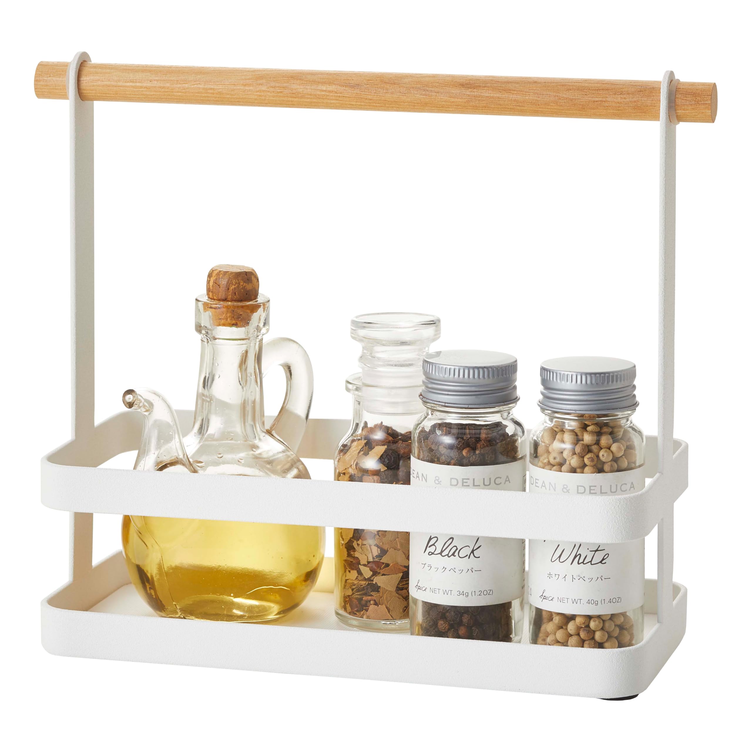 YAMAZAKI 2420 TOSCA Seasoning Rack, white, Steel/Wood, Minimalist, 24 x 10 x 20 cm