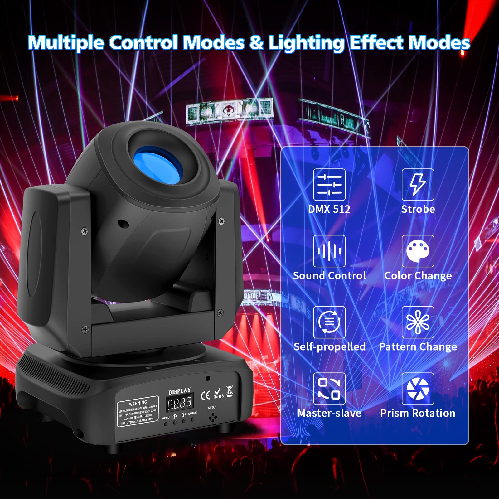 UKing Teste mobili LED 100W RGBW Prisma effetto Luce DJ 8 colori e 8 Gobos Luci Palco per Discoteca Bar Show Festa Luci da palcoscenico