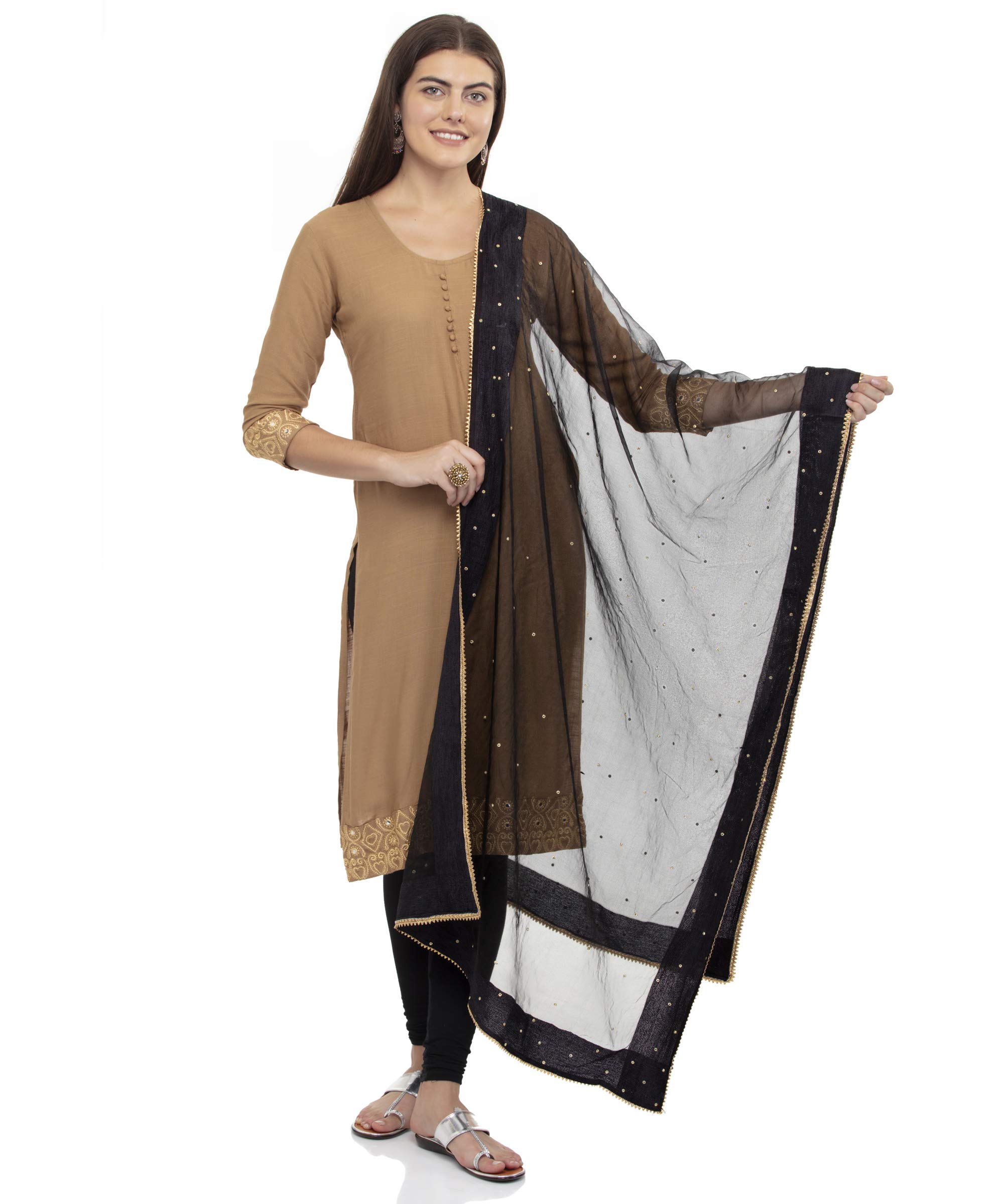 a r silk Women's Stone Work With Lace Organza Cotton Black Dupatta #Fancy Dupatta-picture-26