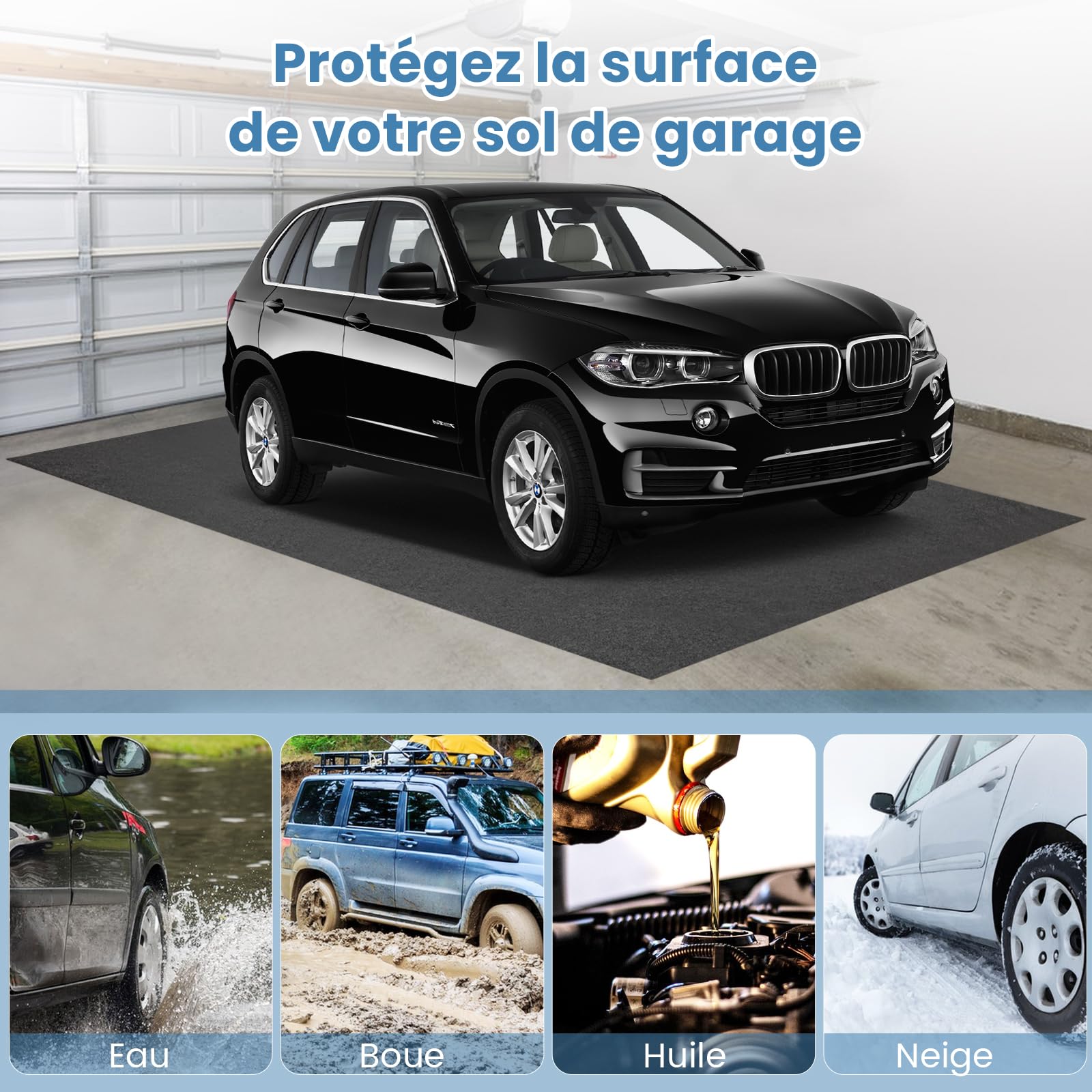 COSTWAY Tapis de Sol pour Garage Imperméable 252,5 x 221 cm, Tapis Antidérapant Voiture Réutilisable et Lavable avec Ruban Adhésif Double Face, pour Motoréparation Automobile, Gris