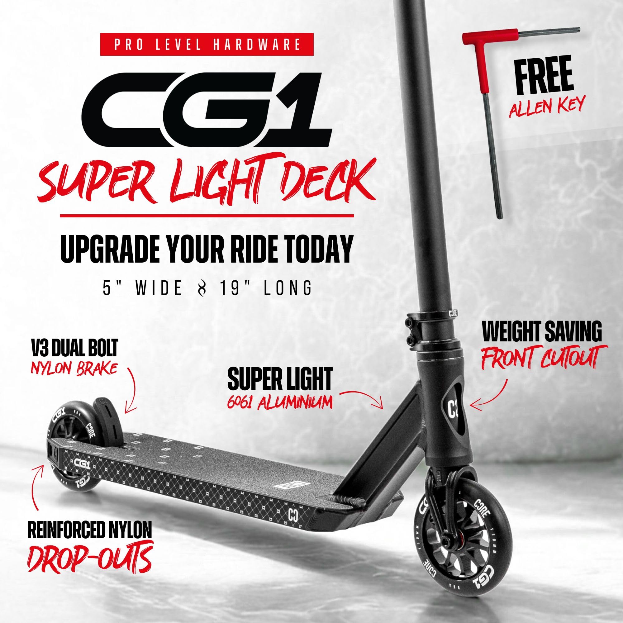 CORE CG1 - Patinete de acrobacias para niños de 8 años en adelante, trucos de principiante a avanzado, estilo libre con ruedas de 110 mm, patinetes profesionales para adolescentes y niños, color negro