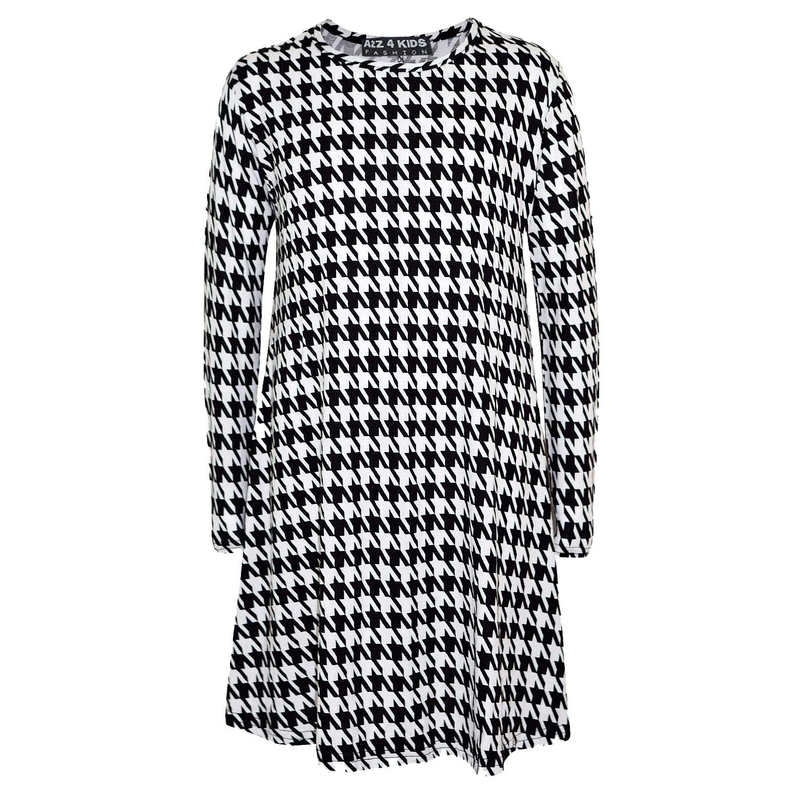 A2Z 4 Kids Kids Girls Trendy Fashion Top Skater Dresses - Swing Dresses Dog Tooth 9-10